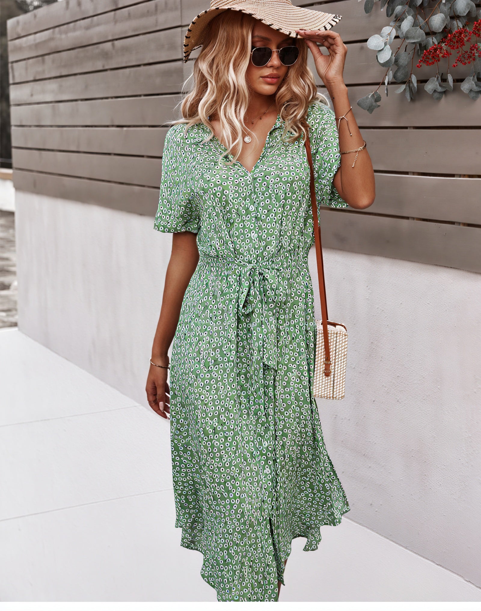 Floral Midi Dress with Tie Waist
