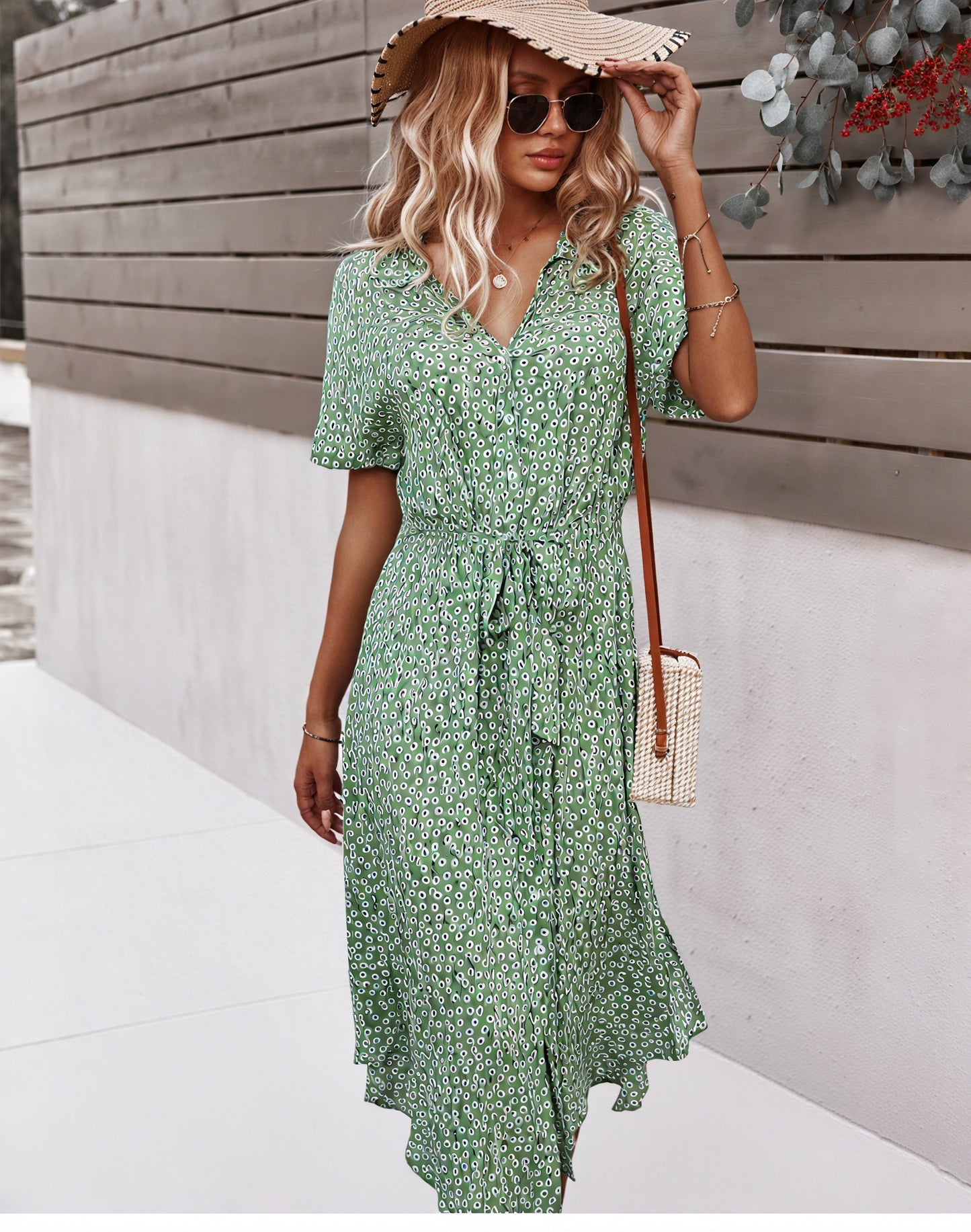 Floral Midi Dress with Tie Waist