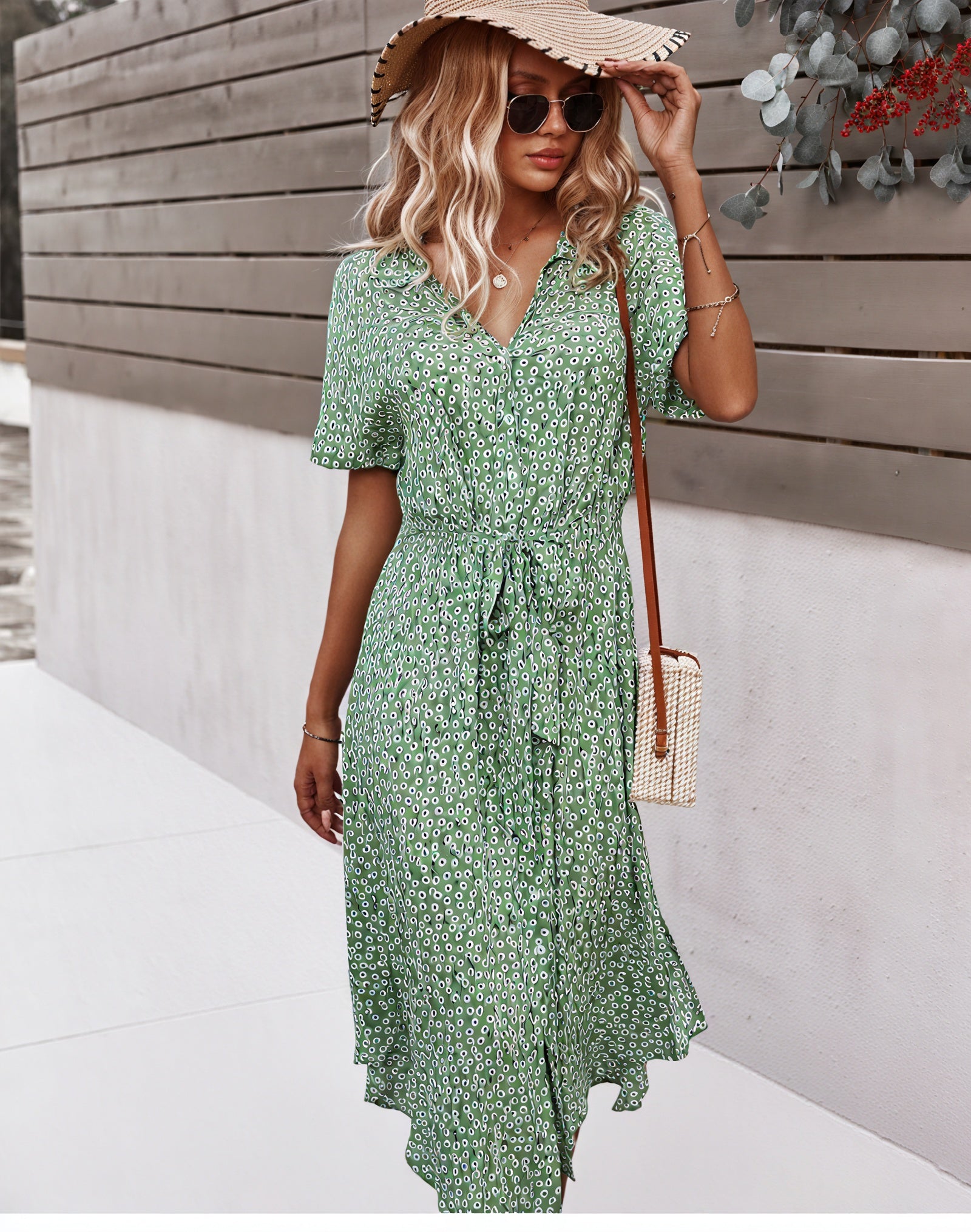 Floral Midi Dress with Tie Waist