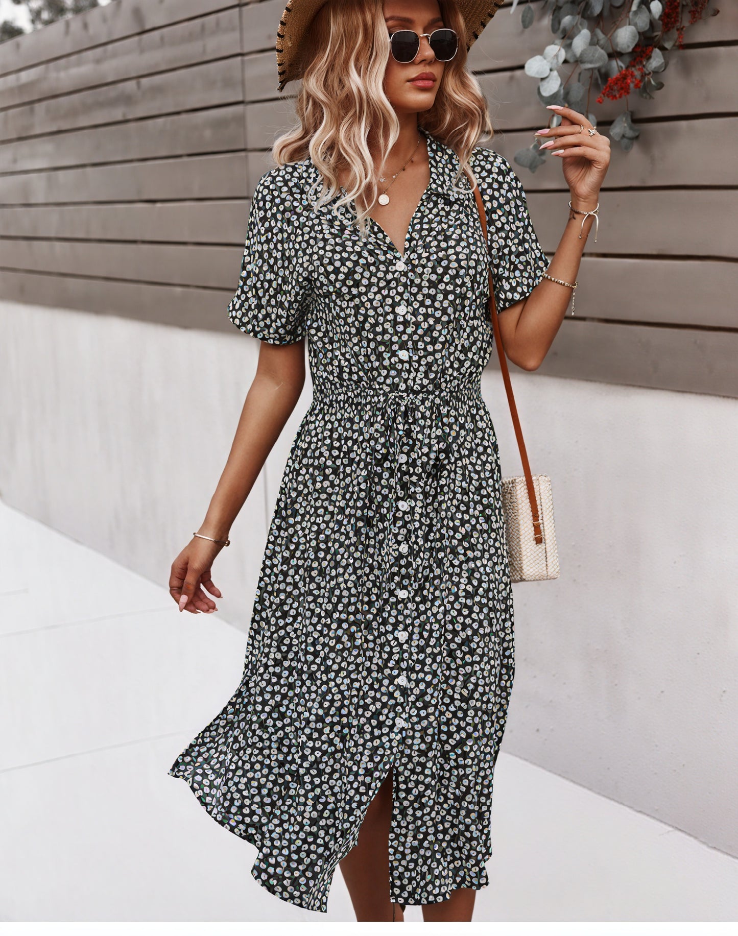 Floral Midi Dress with Tie Waist