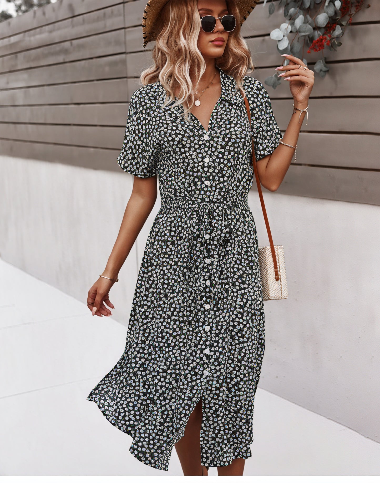 Floral Midi Dress with Tie Waist
