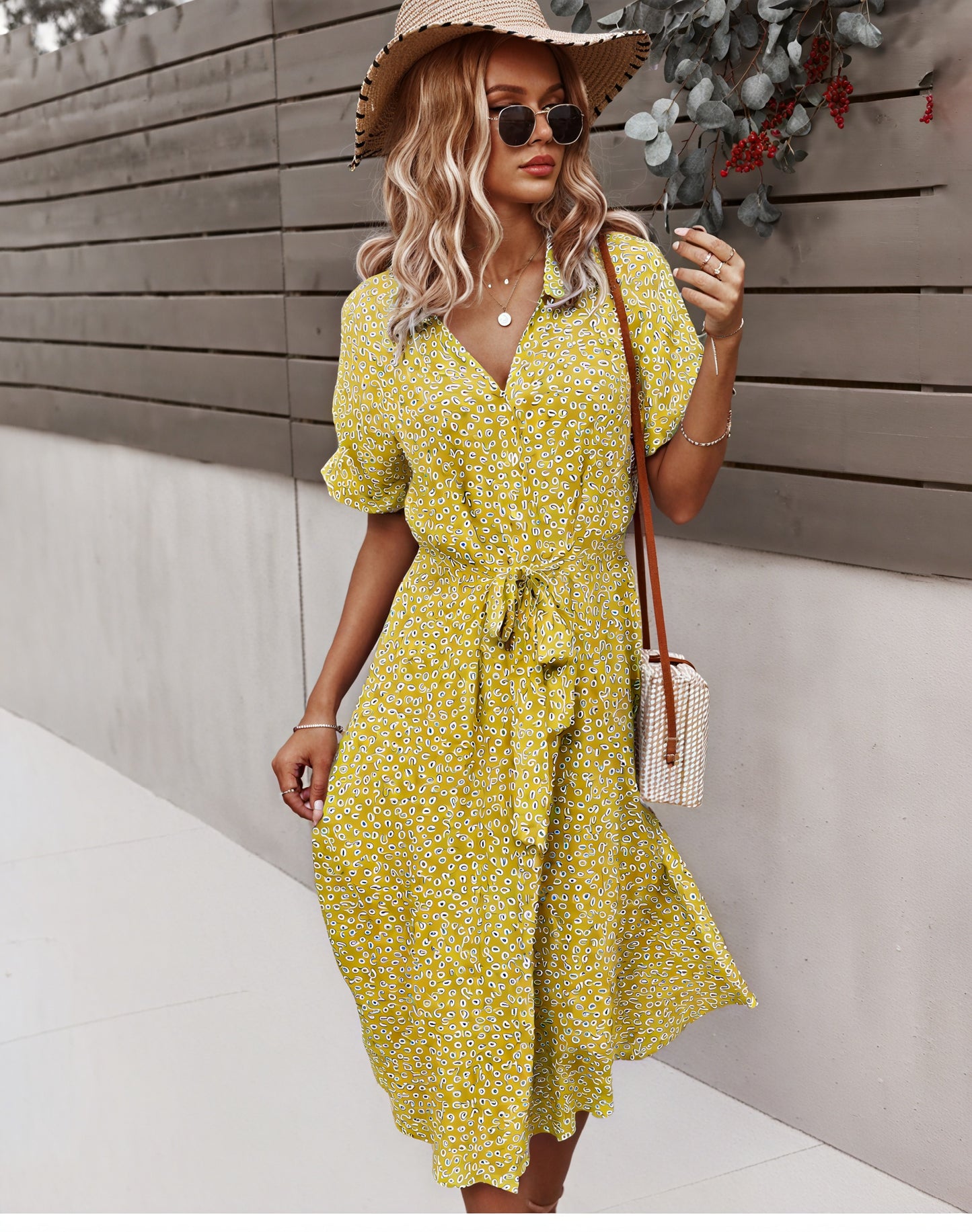 Floral Midi Dress with Tie Waist