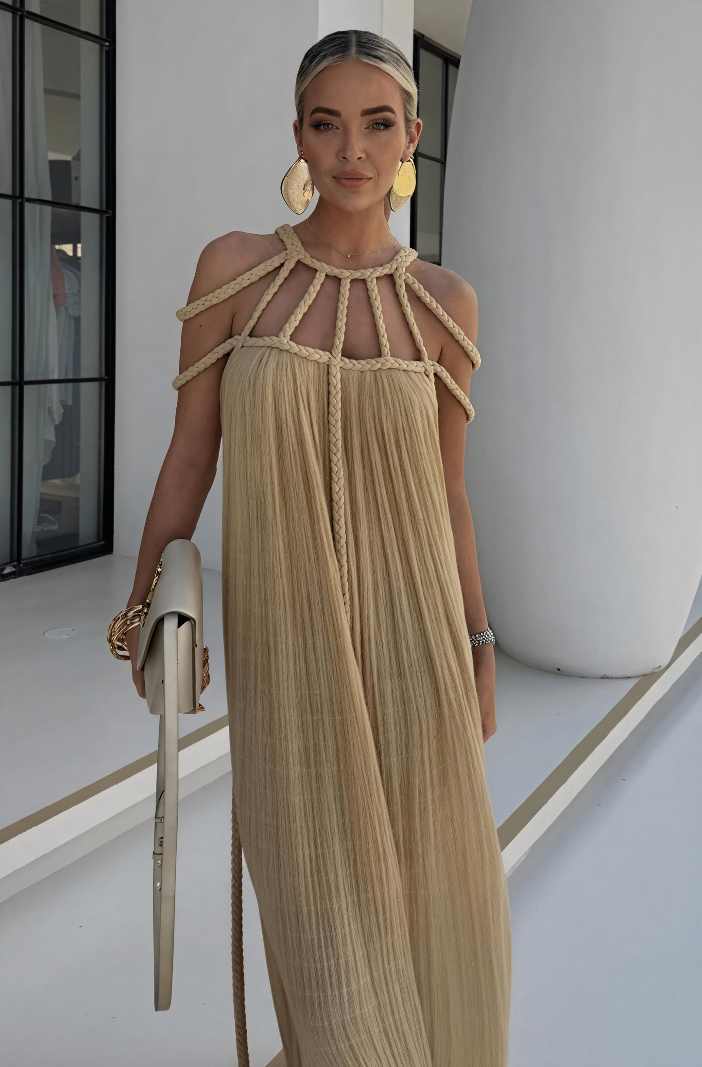 Braided Halter Maxi Dress: Flowing Silhouette