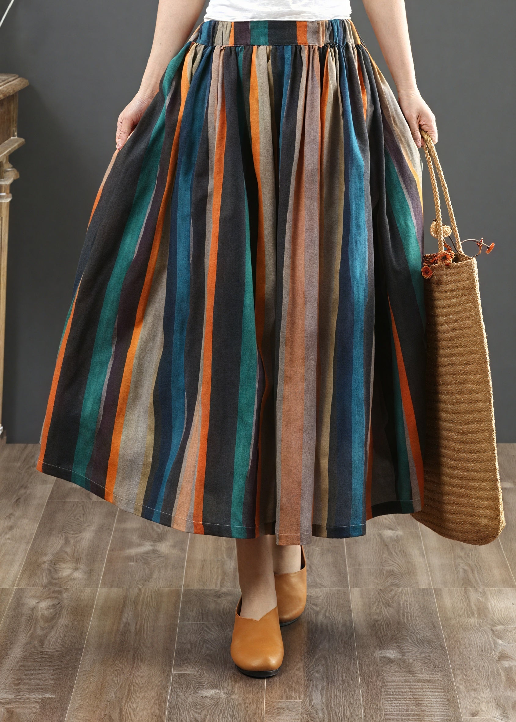 Vibrant Striped Skirt with Flowing Silhouette