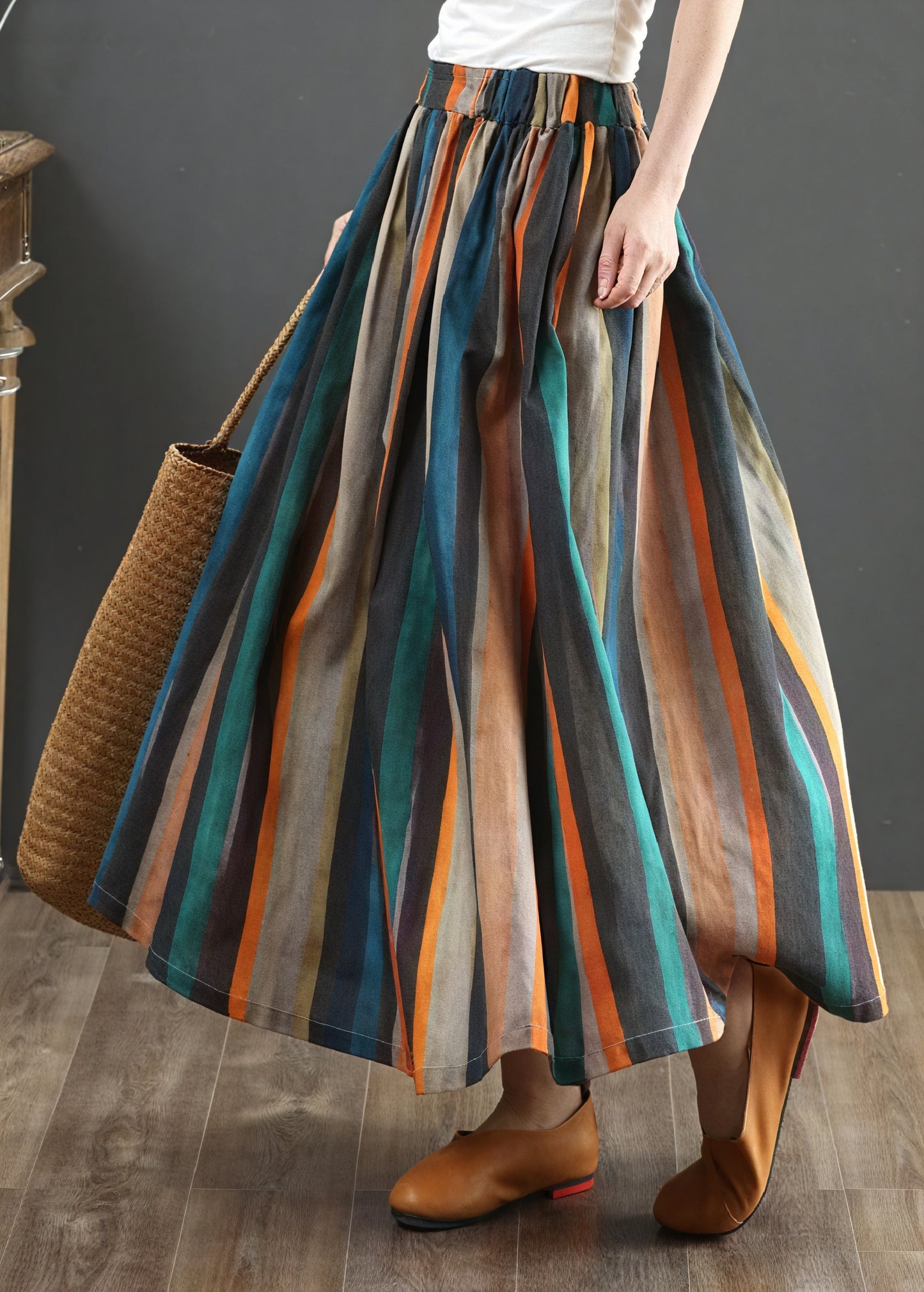 Vibrant Striped Skirt with Flowing Silhouette