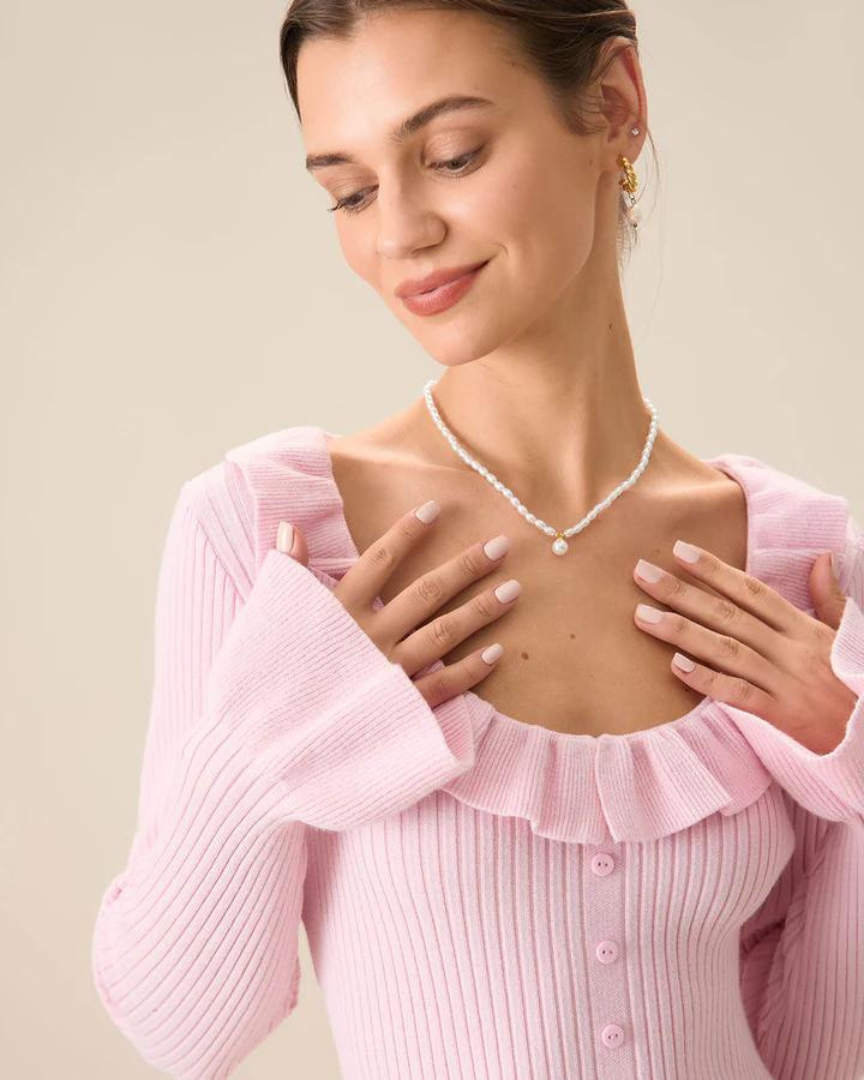 Romantic Ruffled Midi Dress with Bell Sleeves