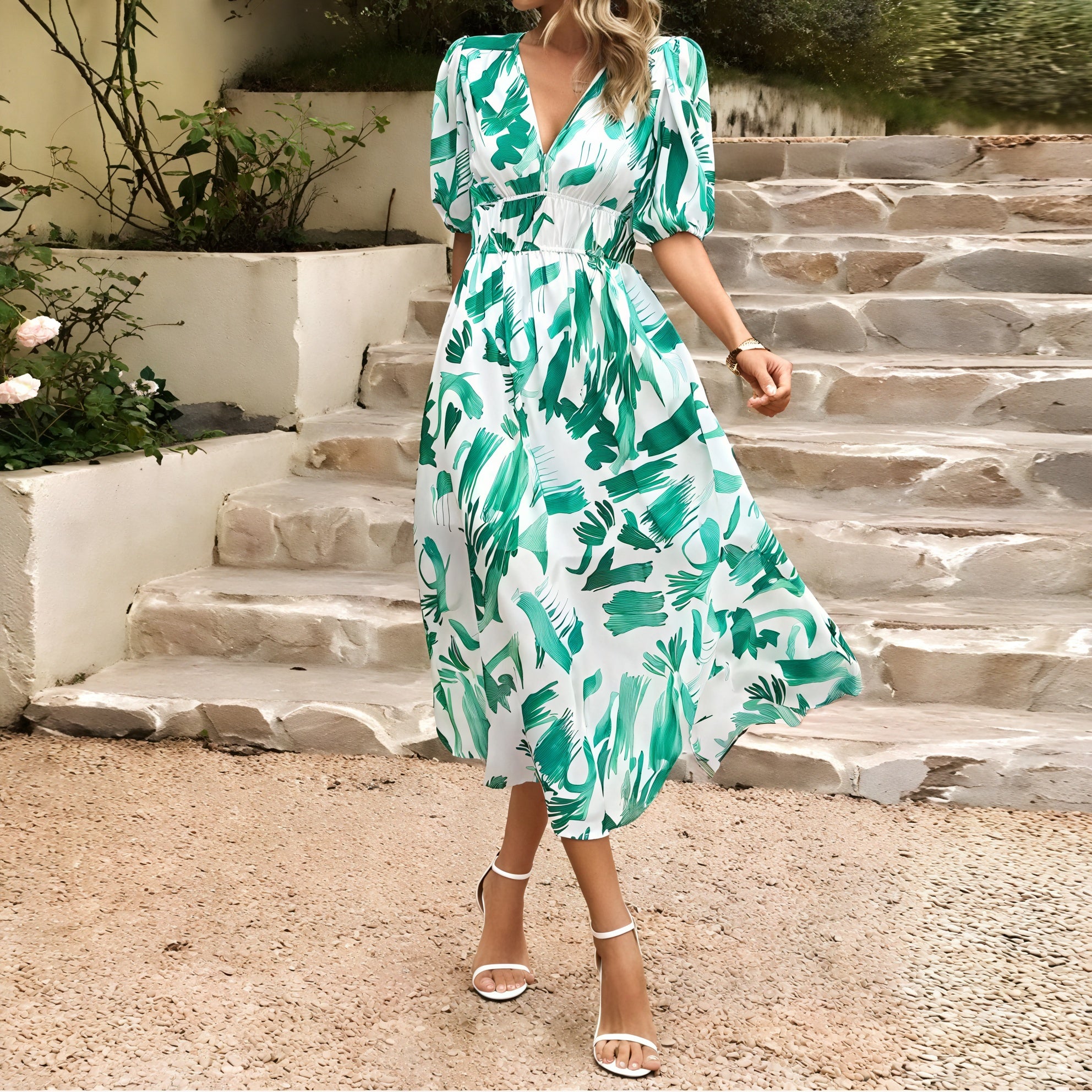 Floral Print Midi Dress with Flowing Silhouette