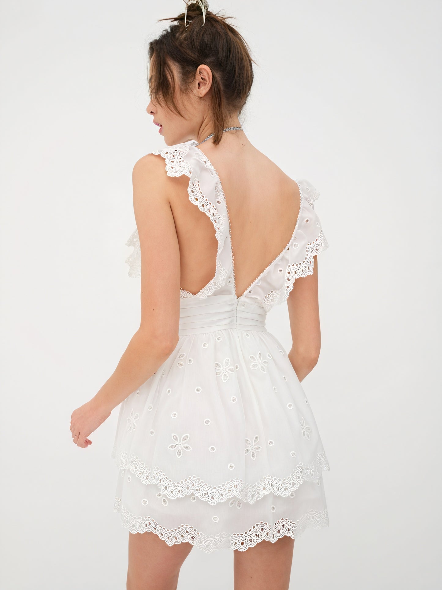 Romantic Eyelet Dress - Tiered Skirt, Sweetheart Neckline