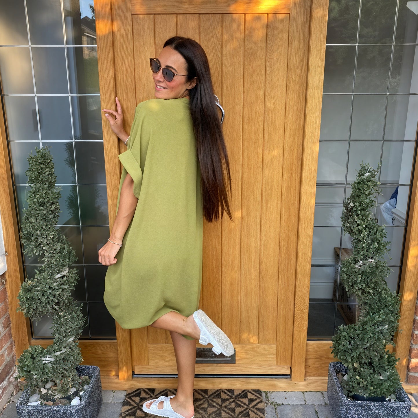 Knot-Waist Dress with Asymmetrical Hem