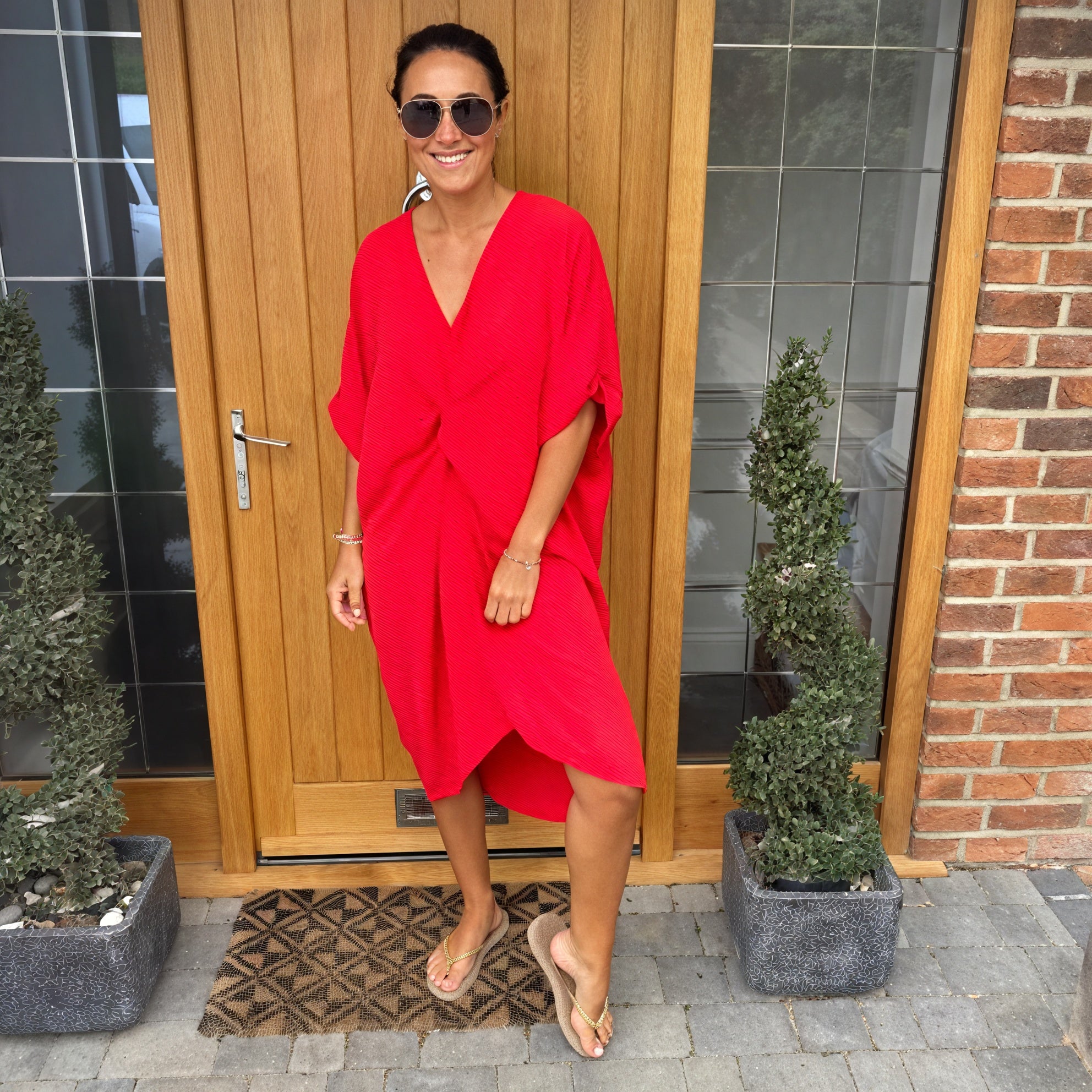 Knot-Waist Dress with Asymmetrical Hem