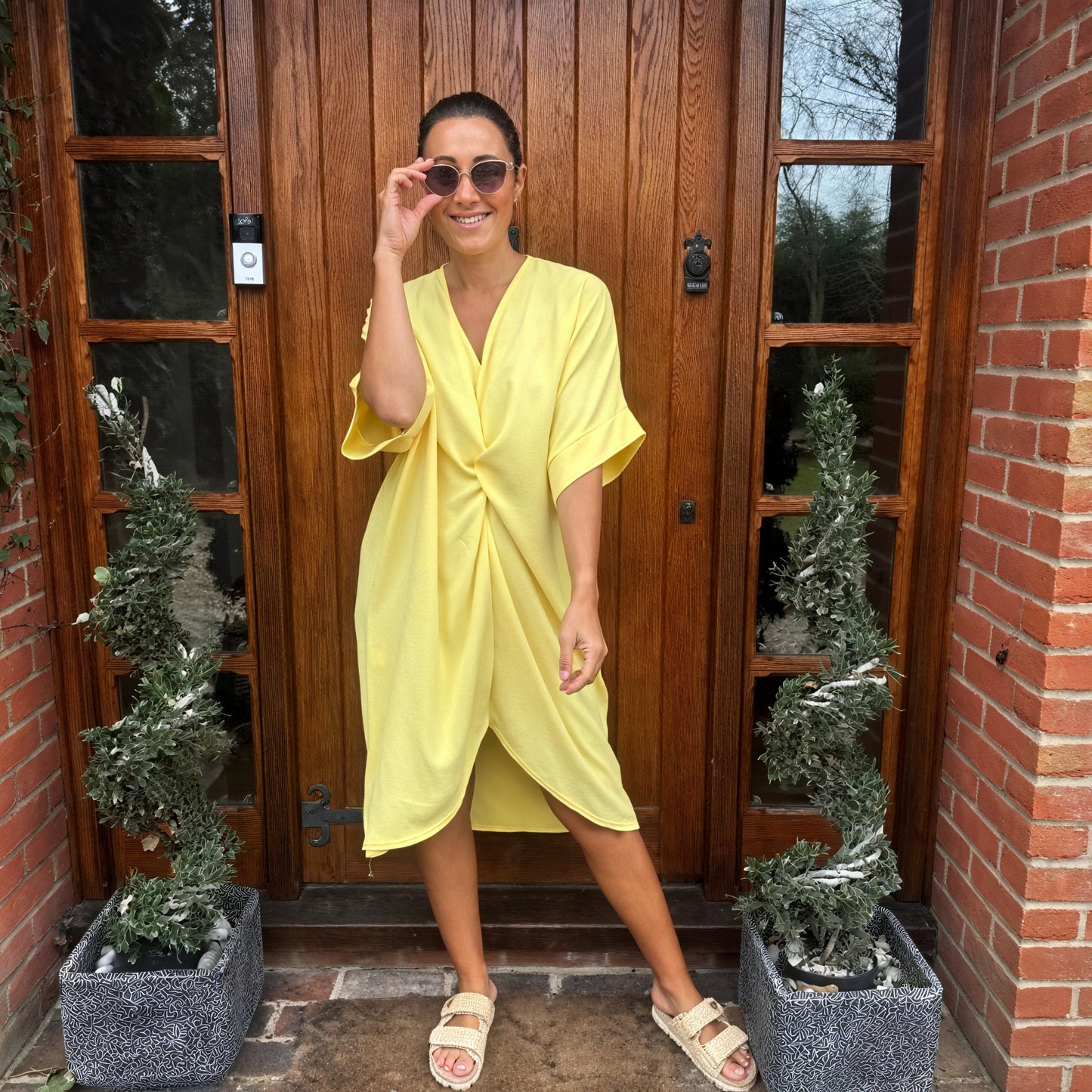 Knot-Waist Dress with Asymmetrical Hem