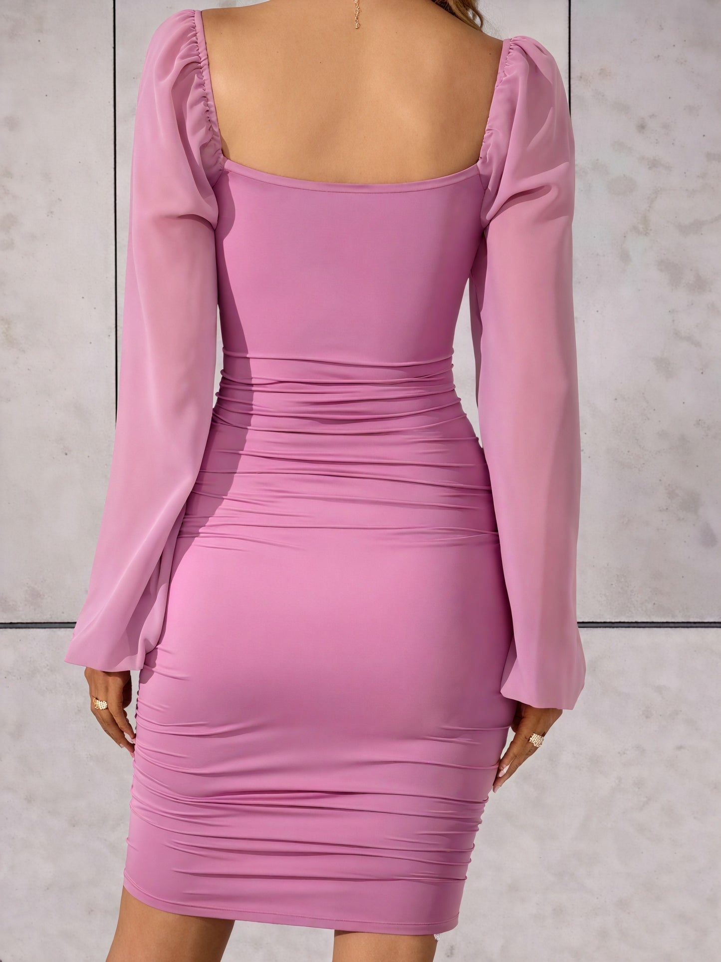 Sculpted Silhouette Dress with Sheer Sleeves