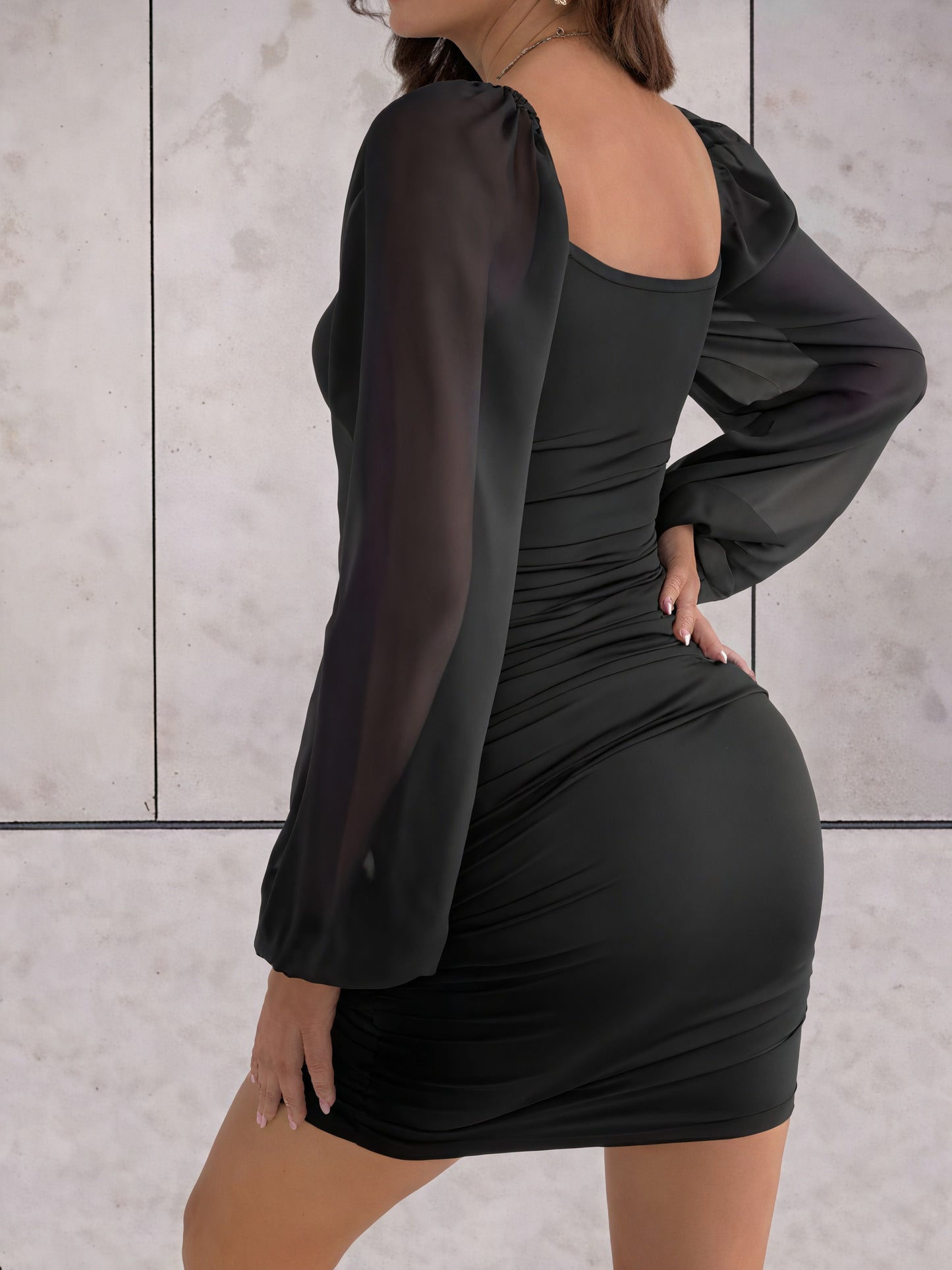 Sculpted Silhouette Dress with Sheer Sleeves