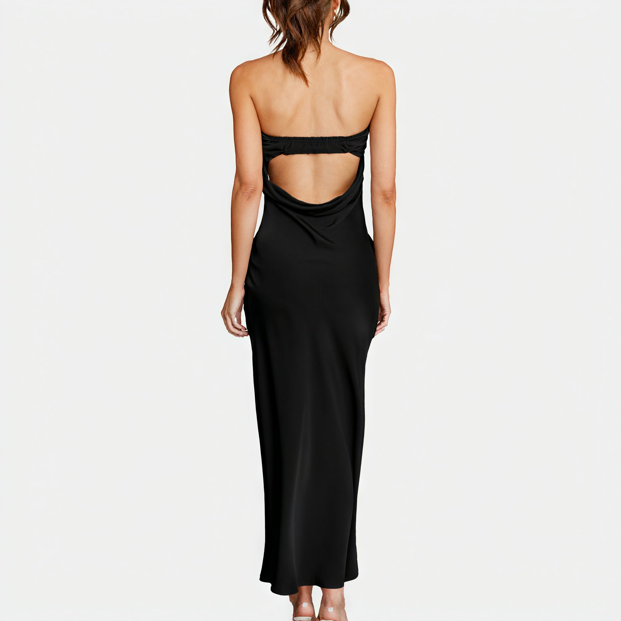 Courtney | Elegant Strapless Long Satin Look Dress - Image 3