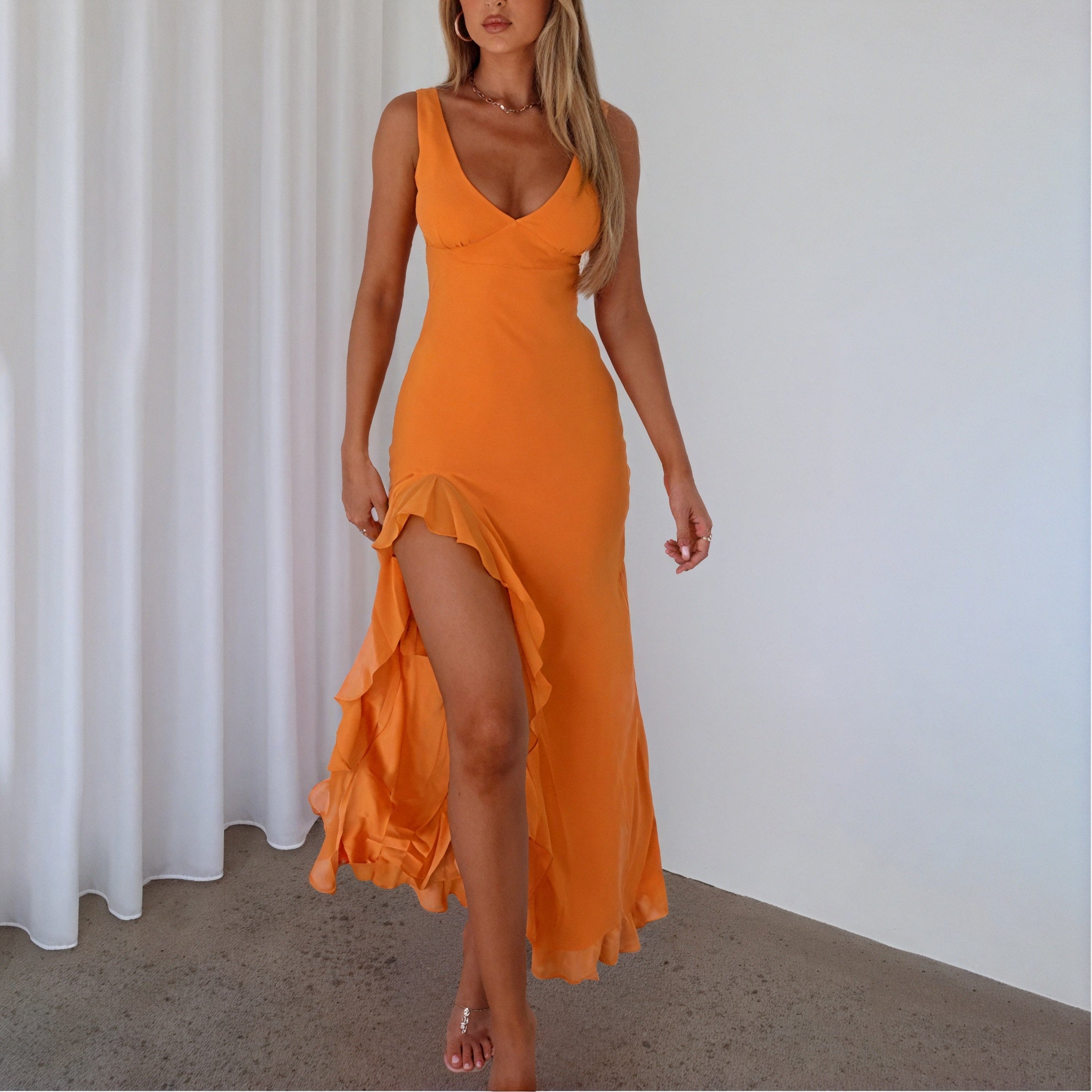 Paige | Elegant Sleeveless V-Neck Maxi Dress with Asymmetrical Slit - Image 8