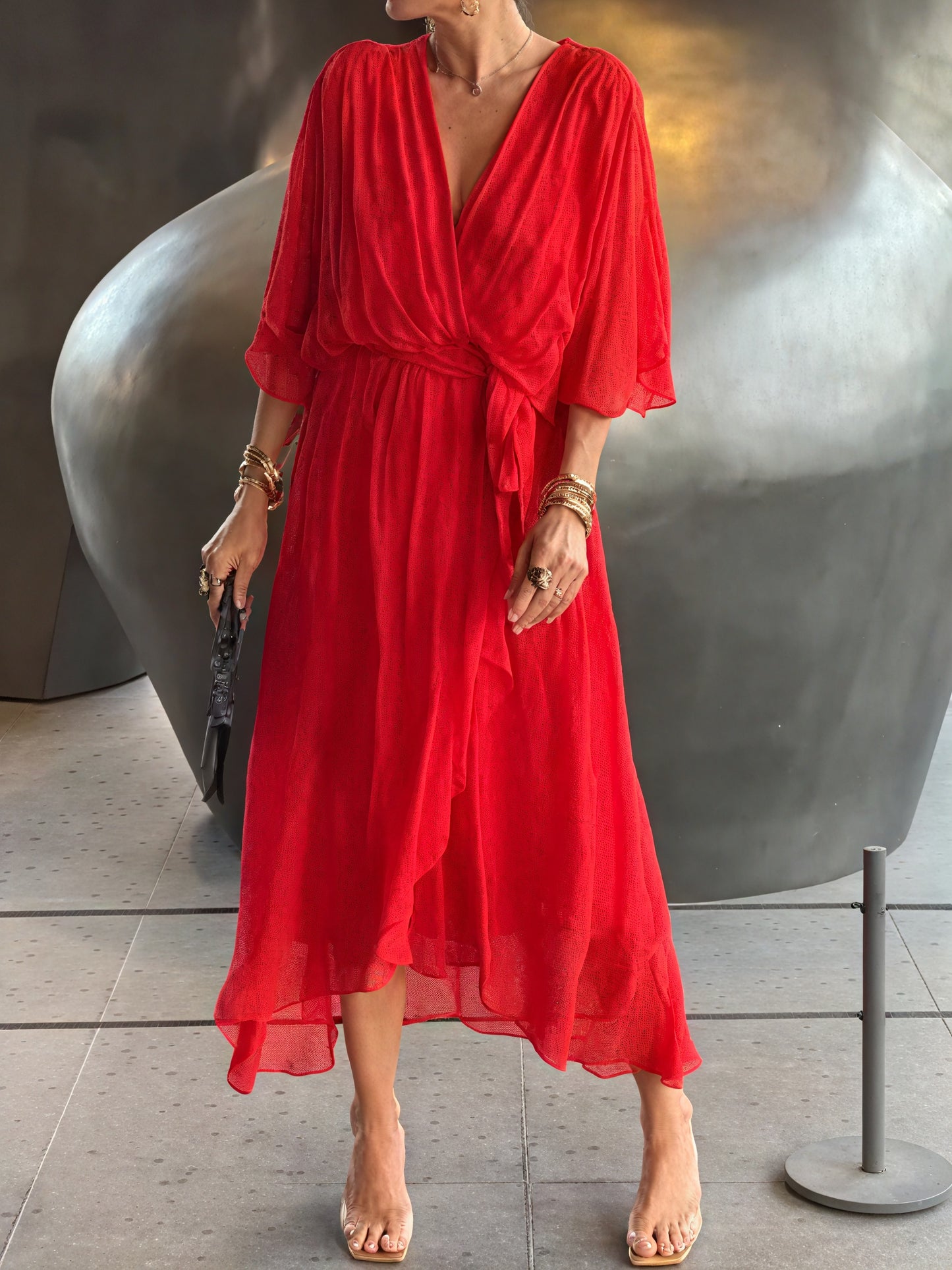 Whitney | Elegant Soft V-Neck Silk Dress for Women - Image 9