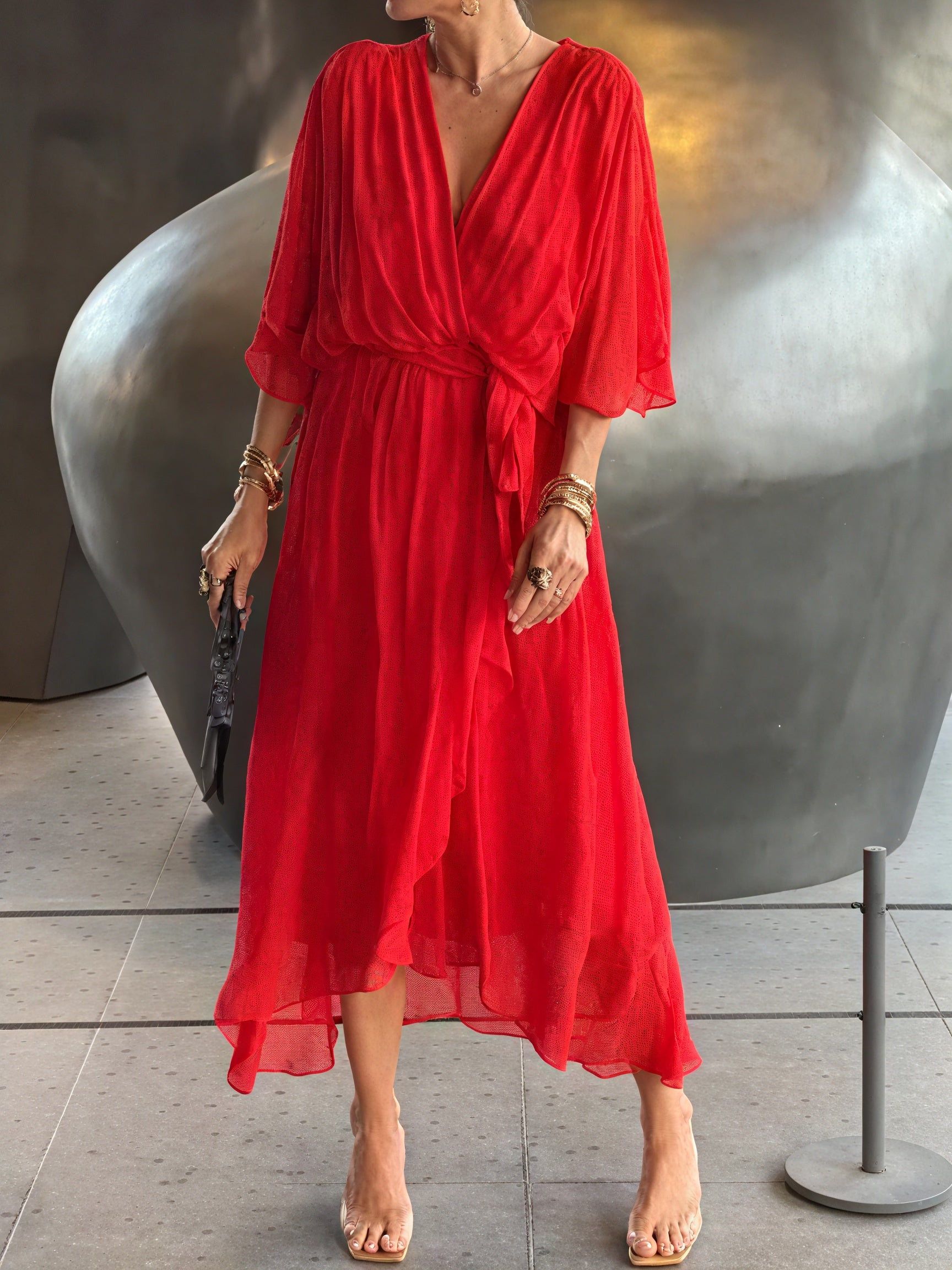 Whitney | Elegant Soft V-Neck Silk Dress for Women - Image 9