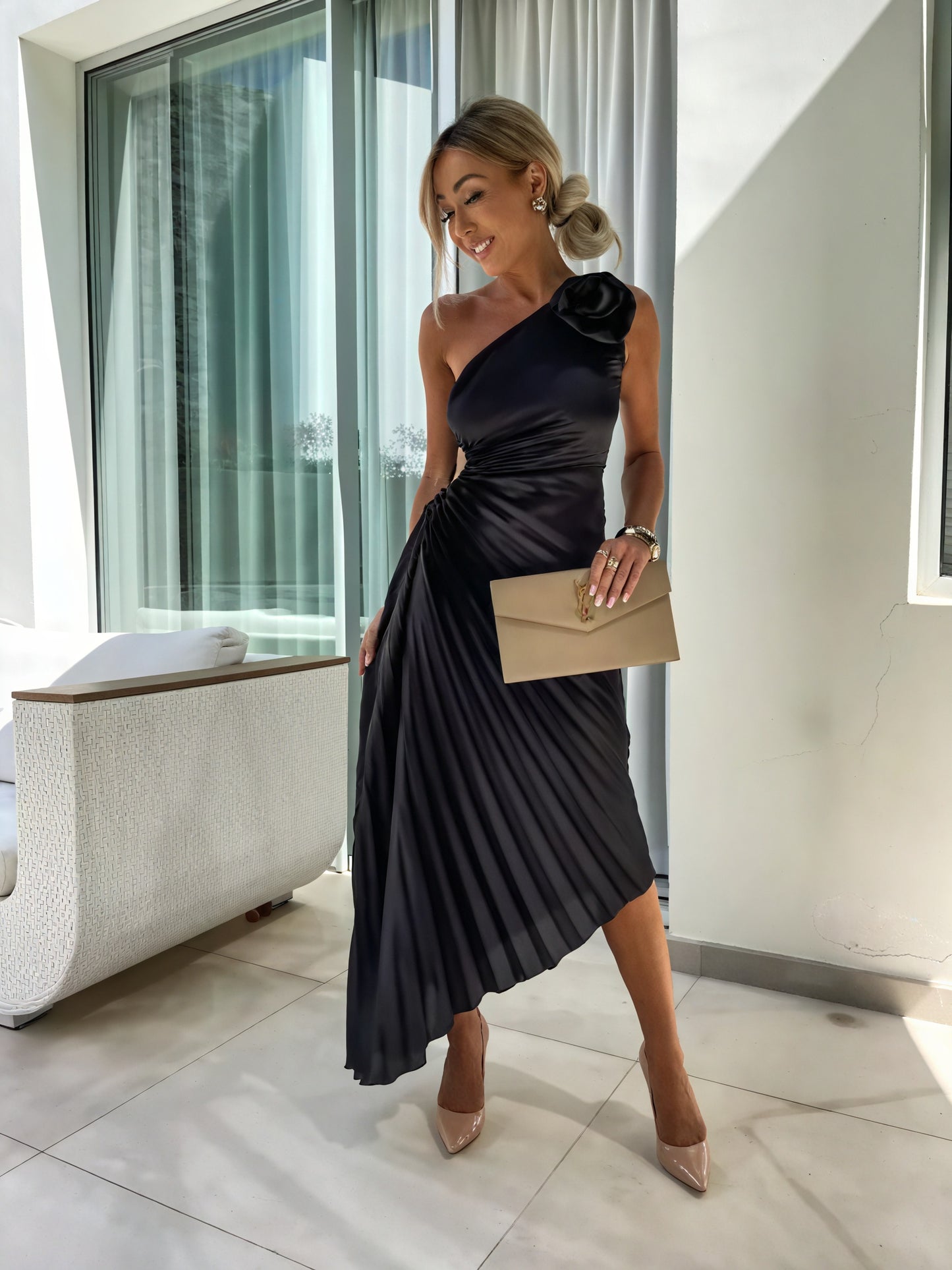 Mandy | Elegant Shoulder Pleated Dress - Image 5