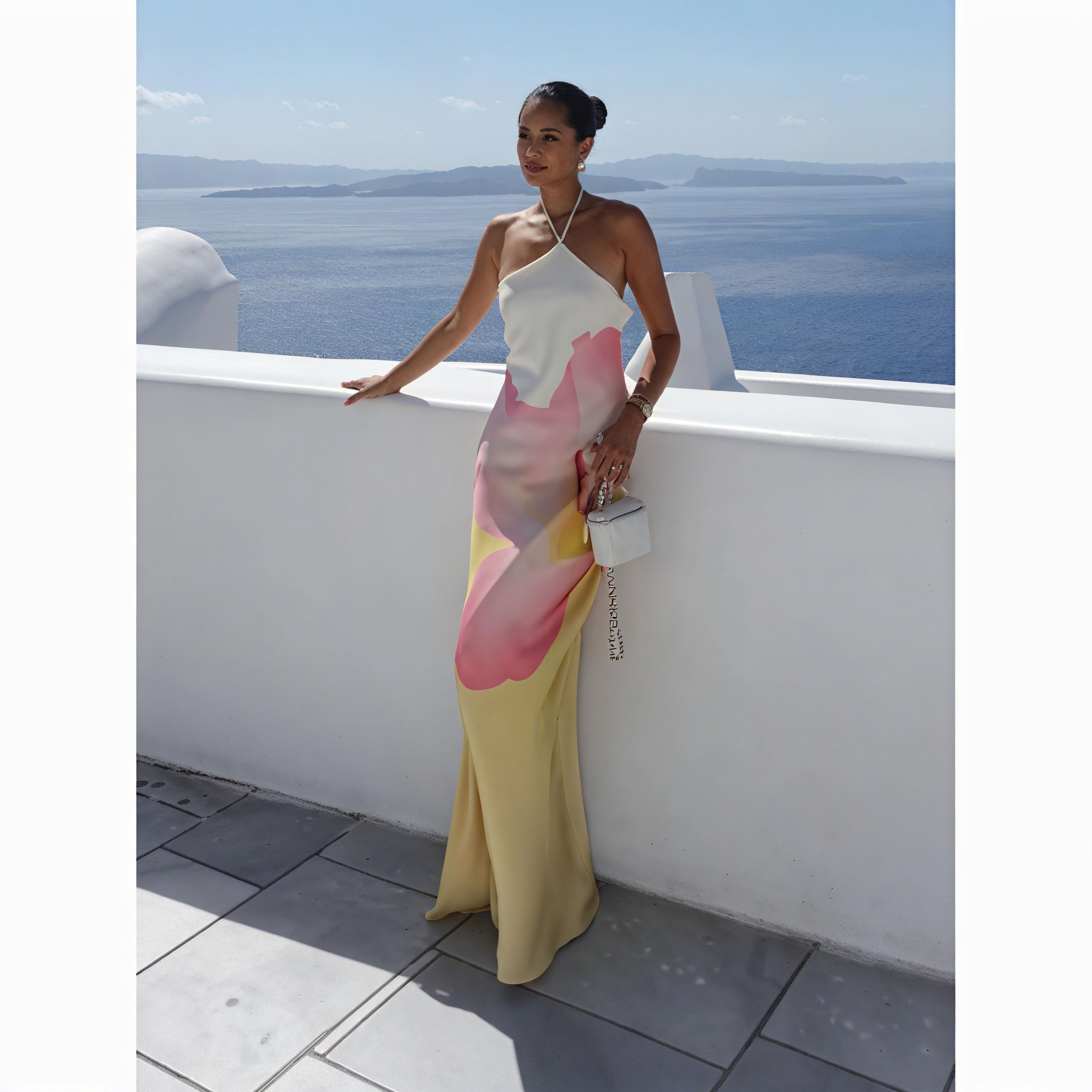 Women's Maxi Dress – Printed One-Shoulder Halter Neck Sleeveless-83229-997b5f3a-b6a6-456e-adbf-580426701315