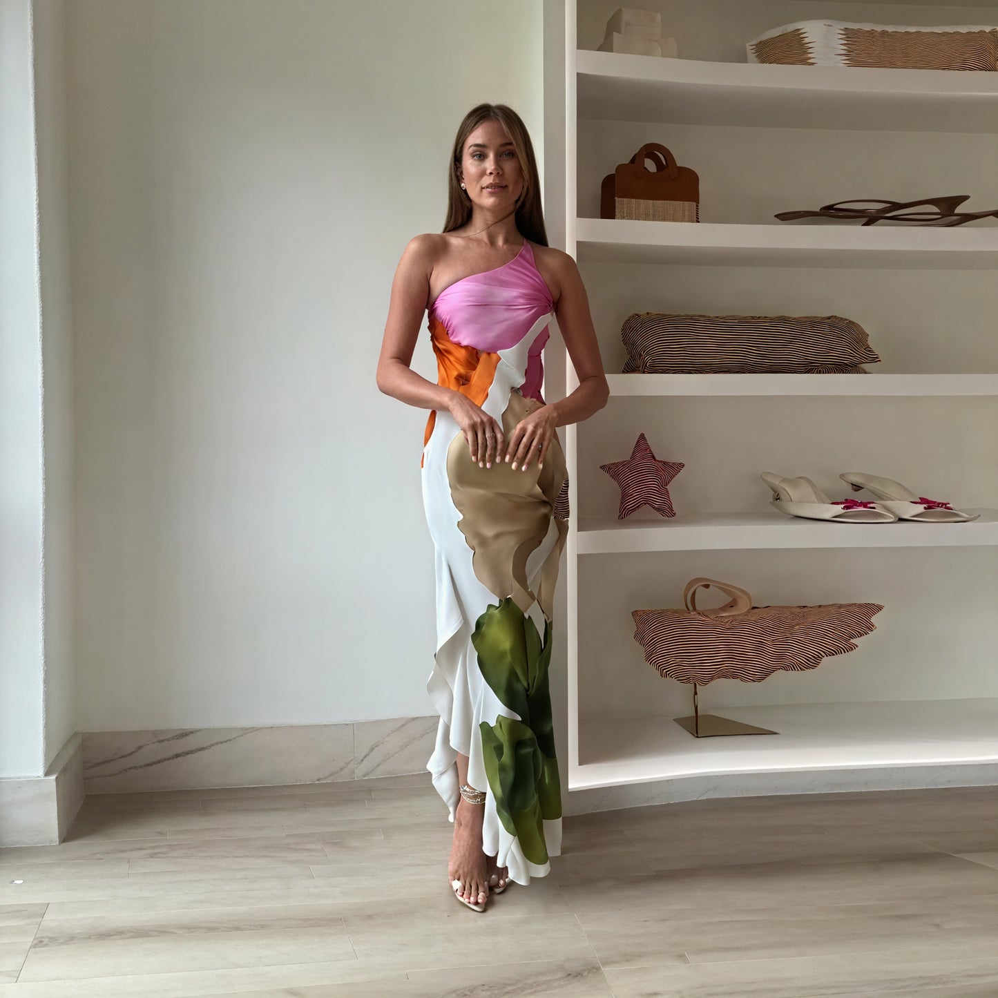 Women's Maxi Dress – Printed One-Shoulder Halter Neck Sleeveless-83229-601f6e0b-4ec1-4c68-b0ba-7e08fc090395