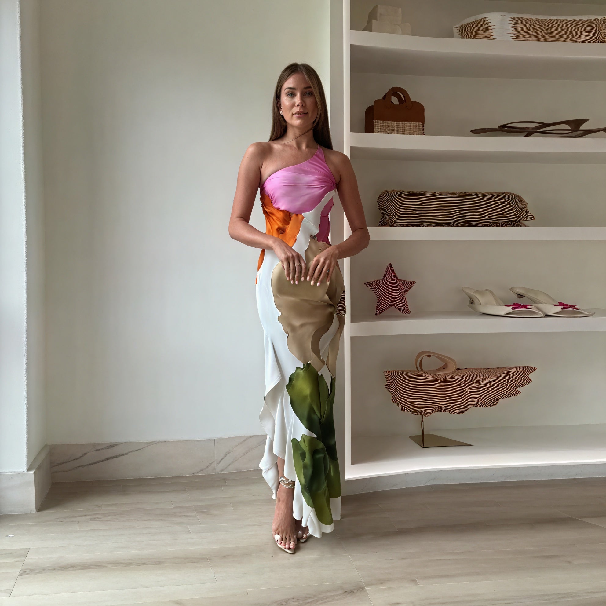 Women's Maxi Dress – Printed One-Shoulder Halter Neck Sleeveless-83229-601f6e0b-4ec1-4c68-b0ba-7e08fc090395