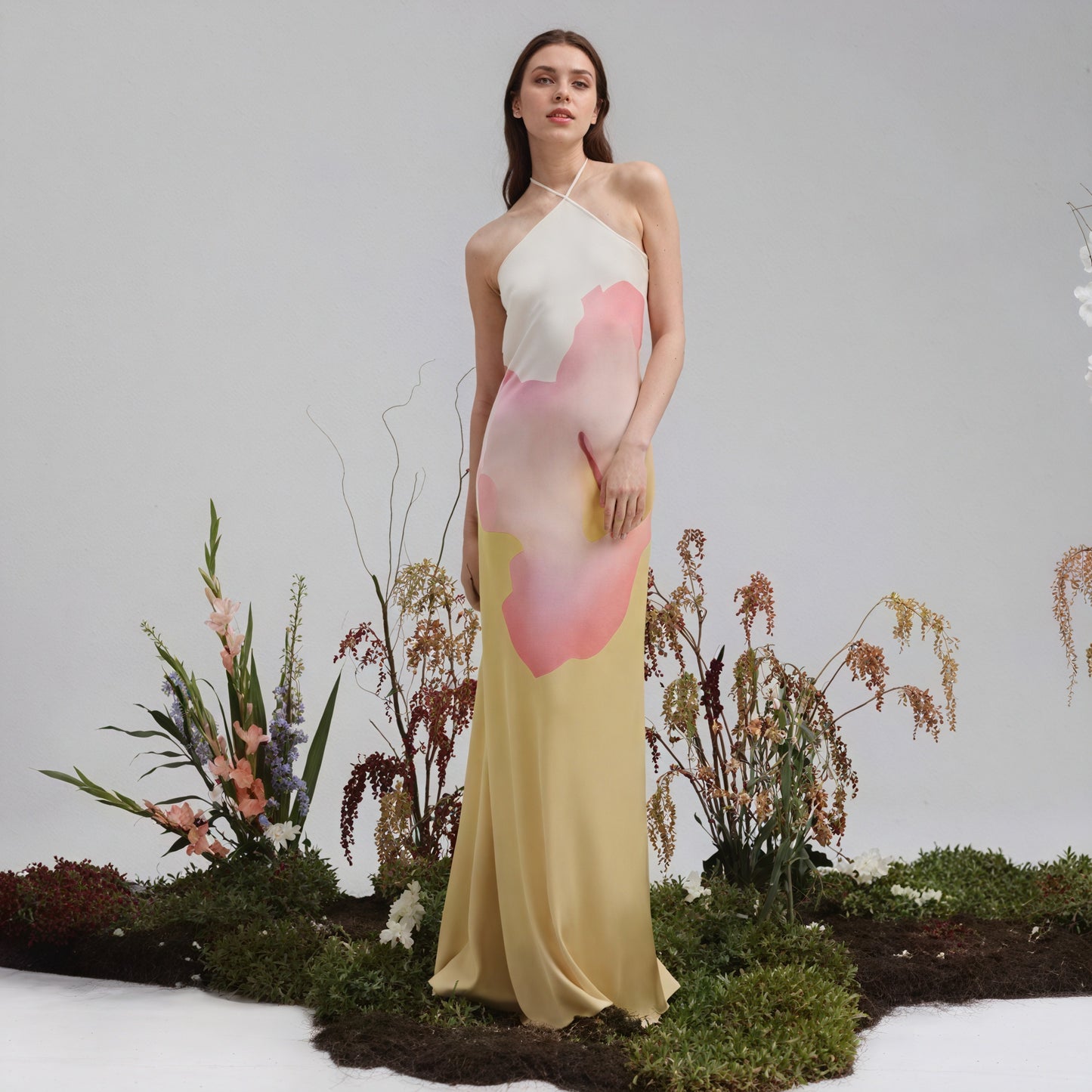 Women's Maxi Dress – Printed One-Shoulder Halter Neck Sleeveless-83229-0e02d918-bc2b-48c8-bf23-70e6cb54b47e