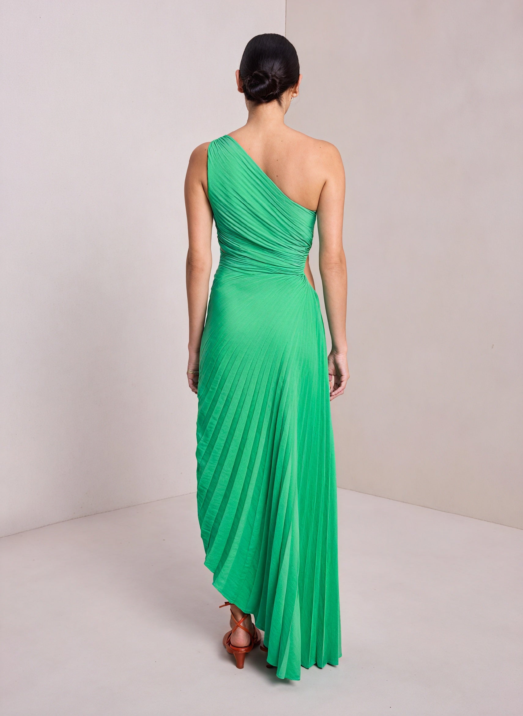Women's One-Shoulder Pleated Dress – Asymmetrical Hem, Elegant-83236-0824c94f-37d9-455b-a0e8-98abdc40c12e