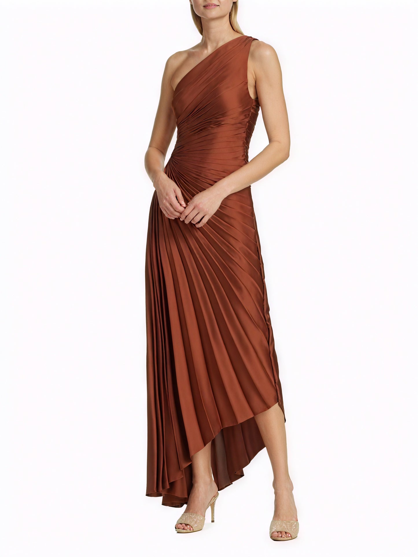 Women's One-Shoulder Pleated Dress – Asymmetrical Hem, Elegant-83236-89a6f483-683d-4125-bfef-14561b9c6c7b