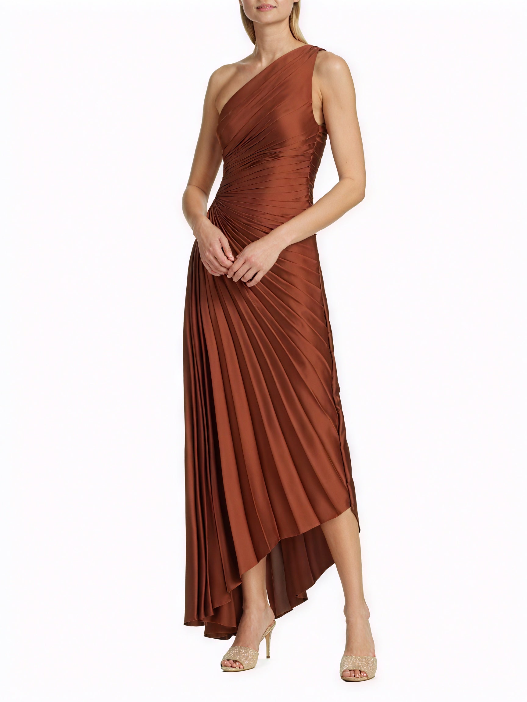 Women's One-Shoulder Pleated Dress – Asymmetrical Hem, Elegant-83236-89a6f483-683d-4125-bfef-14561b9c6c7b