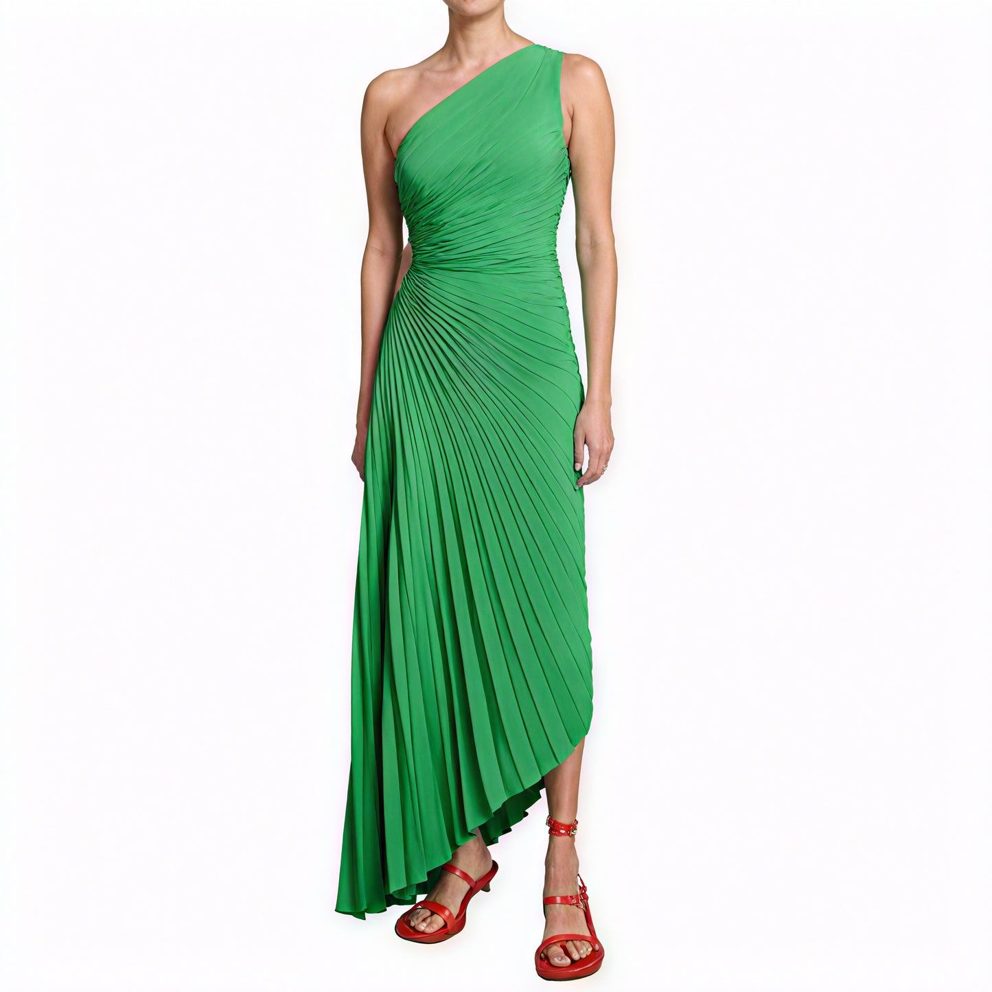 Women's One-Shoulder Pleated Dress – Asymmetrical Hem, Elegant-83236-85249fab-20e9-4d44-a687-a1efdf9b0e7f