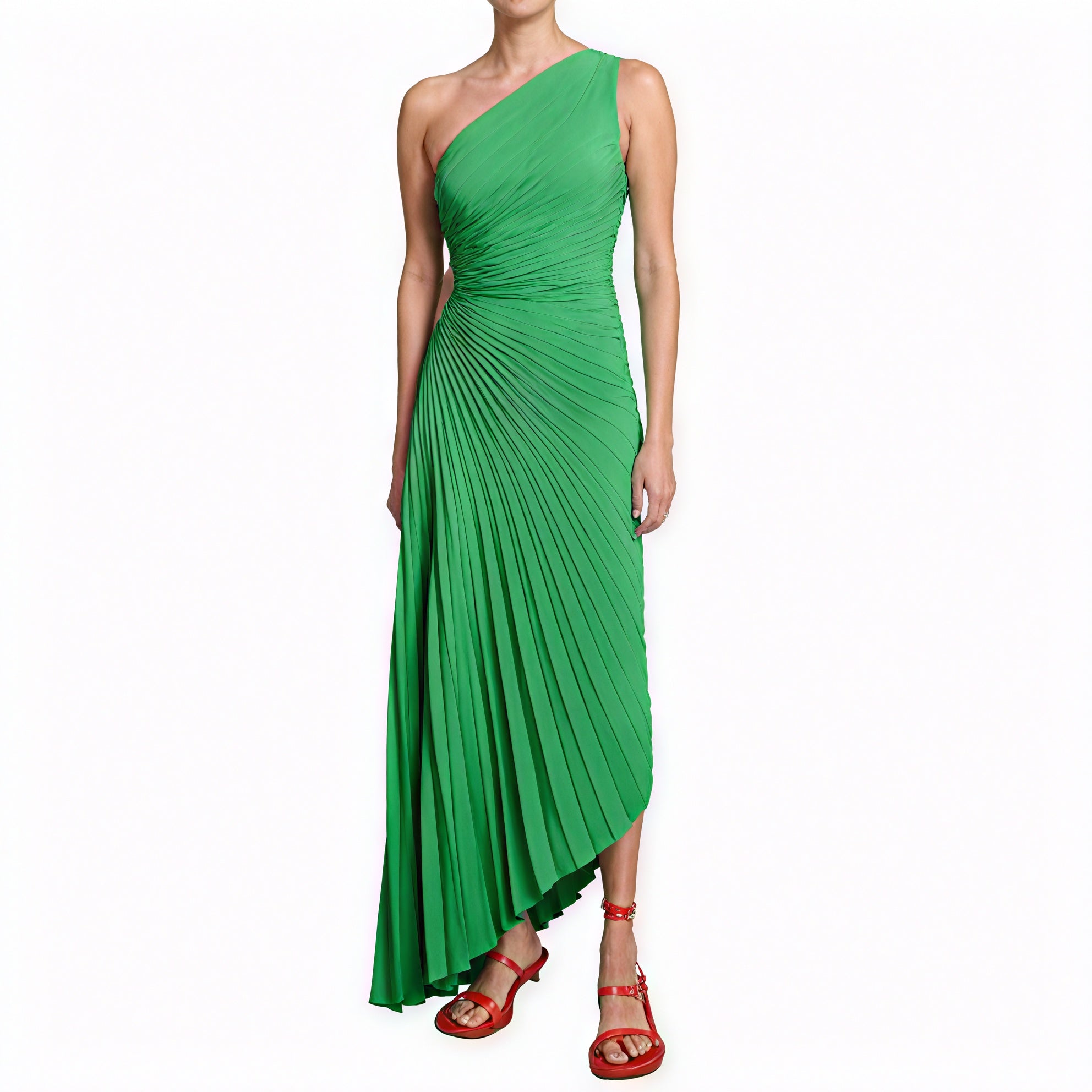 Women's One-Shoulder Pleated Dress – Asymmetrical Hem, Elegant-83236-85249fab-20e9-4d44-a687-a1efdf9b0e7f