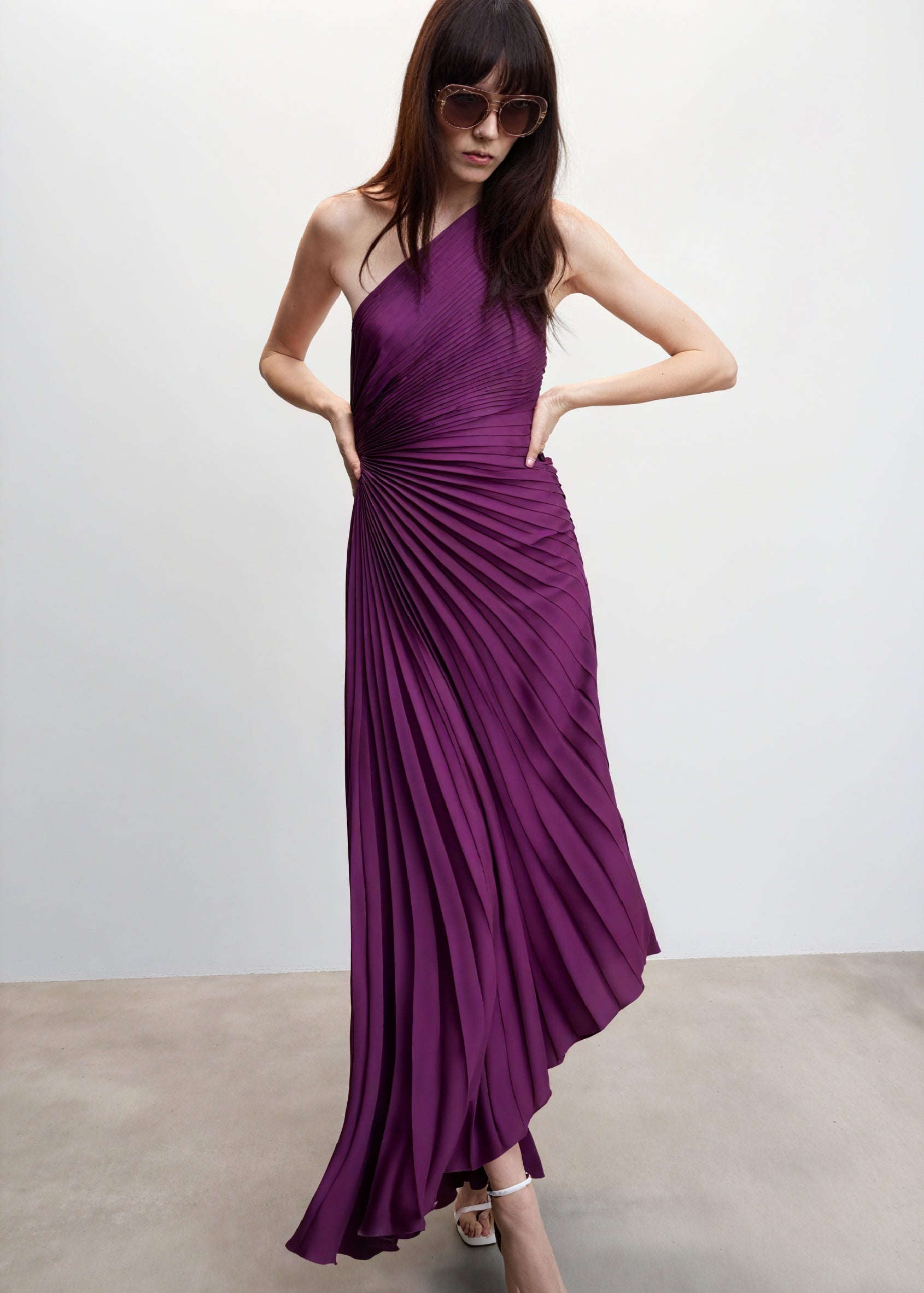 Women's One-Shoulder Pleated Dress – Asymmetrical Hem, Elegant-83236-7848a536-1b43-4eff-9e1c-8d3b98e1f917