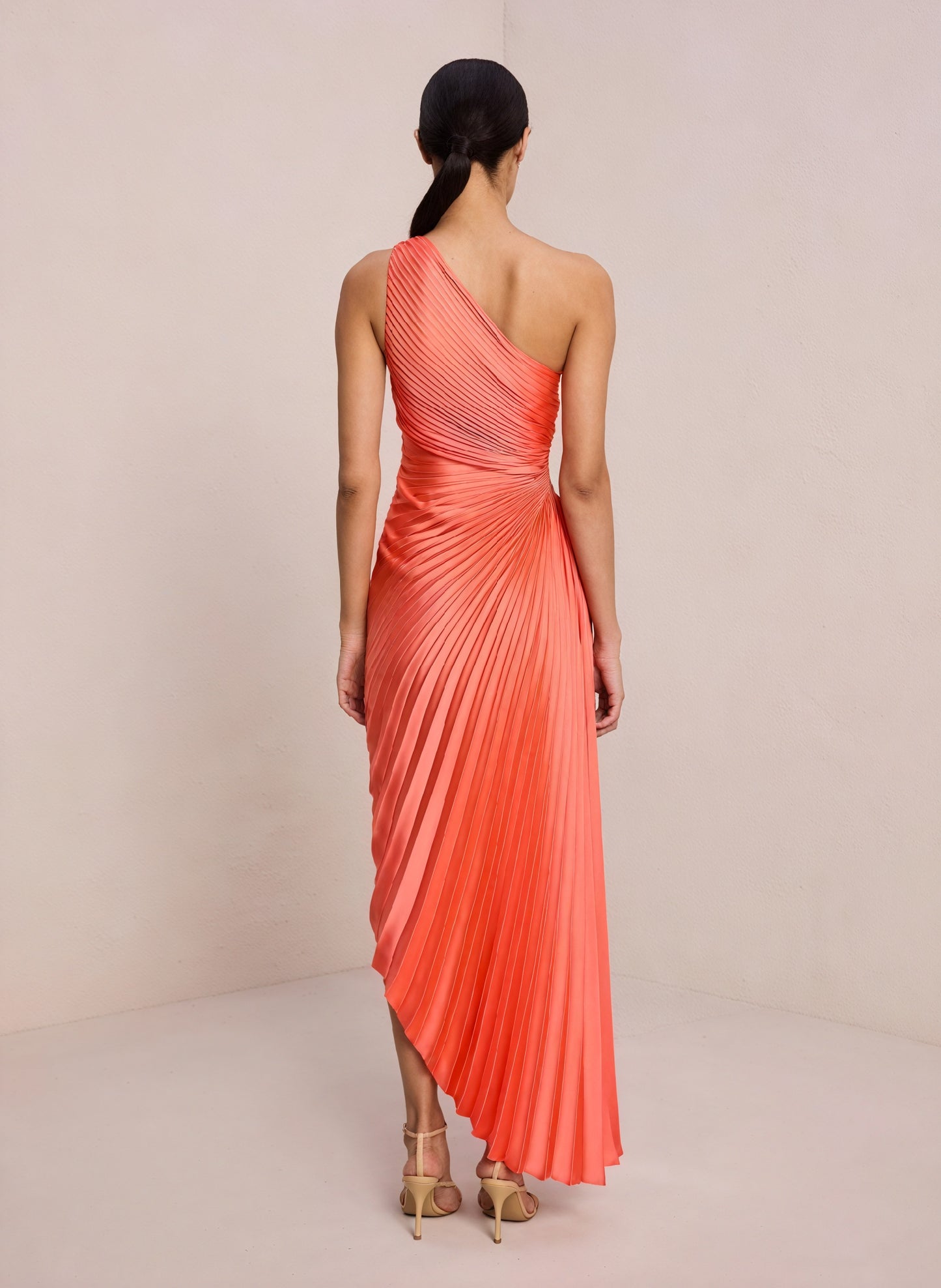 Women's One-Shoulder Pleated Dress – Asymmetrical Hem, Elegant-83236-51754725-94fe-4c32-9907-27cfb6c5ec66