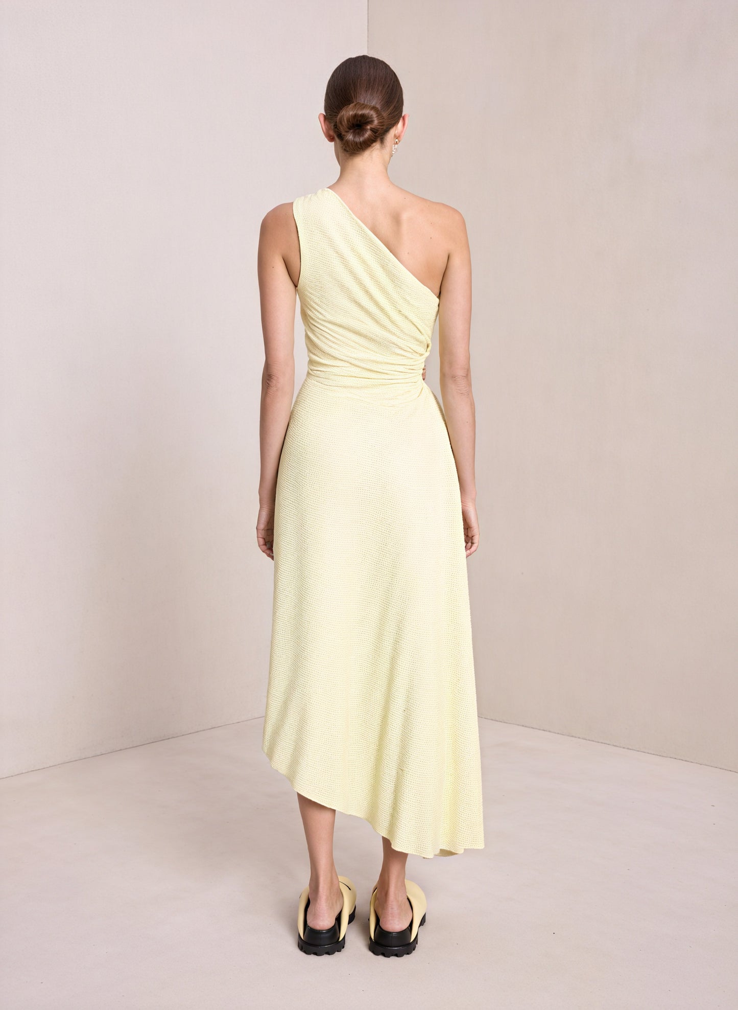 Women's One-Shoulder Pleated Dress – Asymmetrical Hem, Elegant-83236-ab03510b-28b1-4691-a70c-24b553dabd62