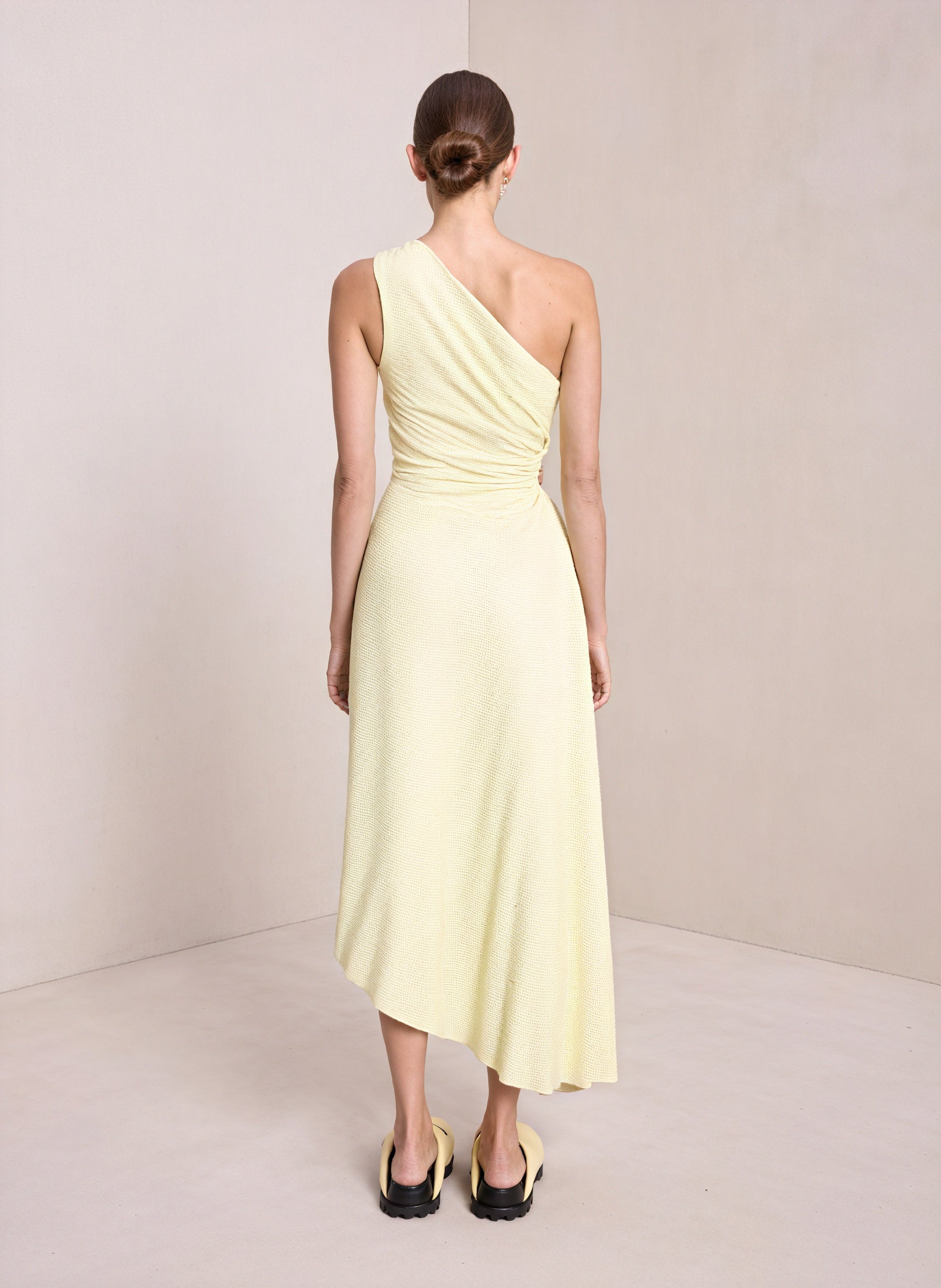 Women's One-Shoulder Pleated Dress – Asymmetrical Hem, Elegant-83236-ab03510b-28b1-4691-a70c-24b553dabd62