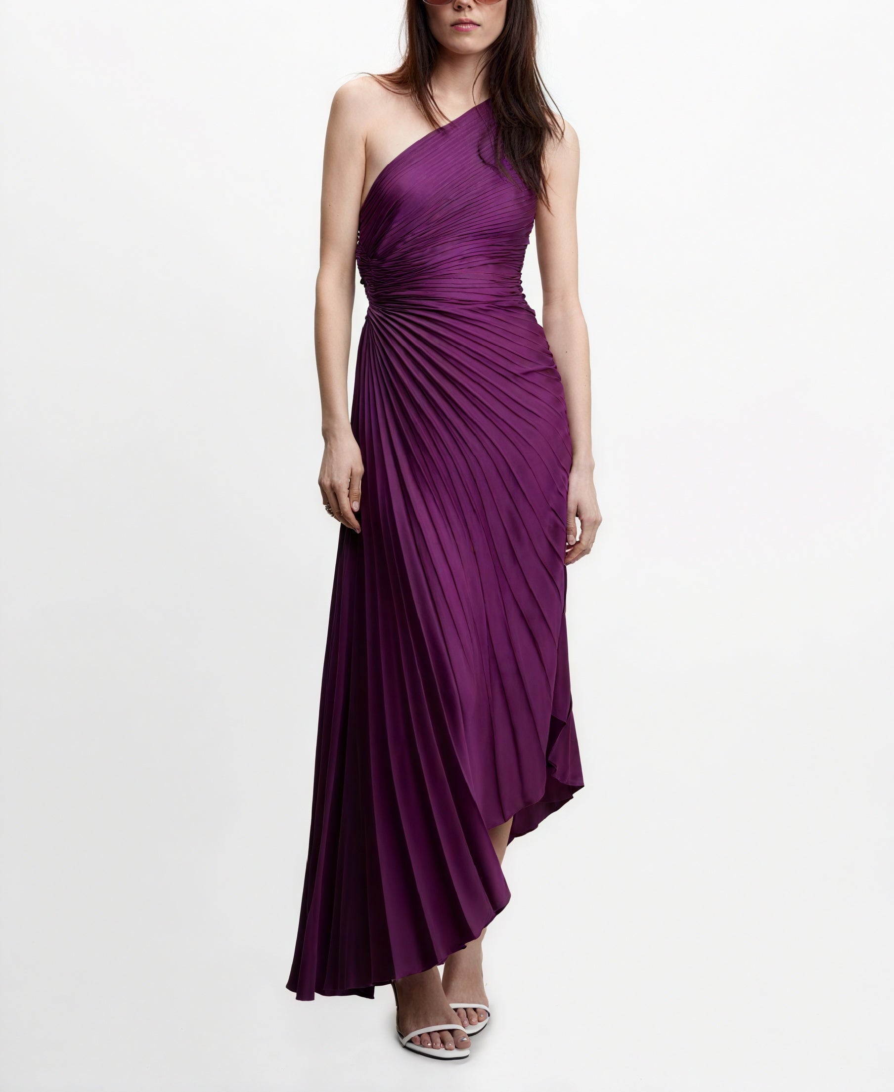 Women's One-Shoulder Pleated Dress – Asymmetrical Hem, Elegant-83236-03e8e0f9-d099-455f-9a83-db2c4d8dd783
