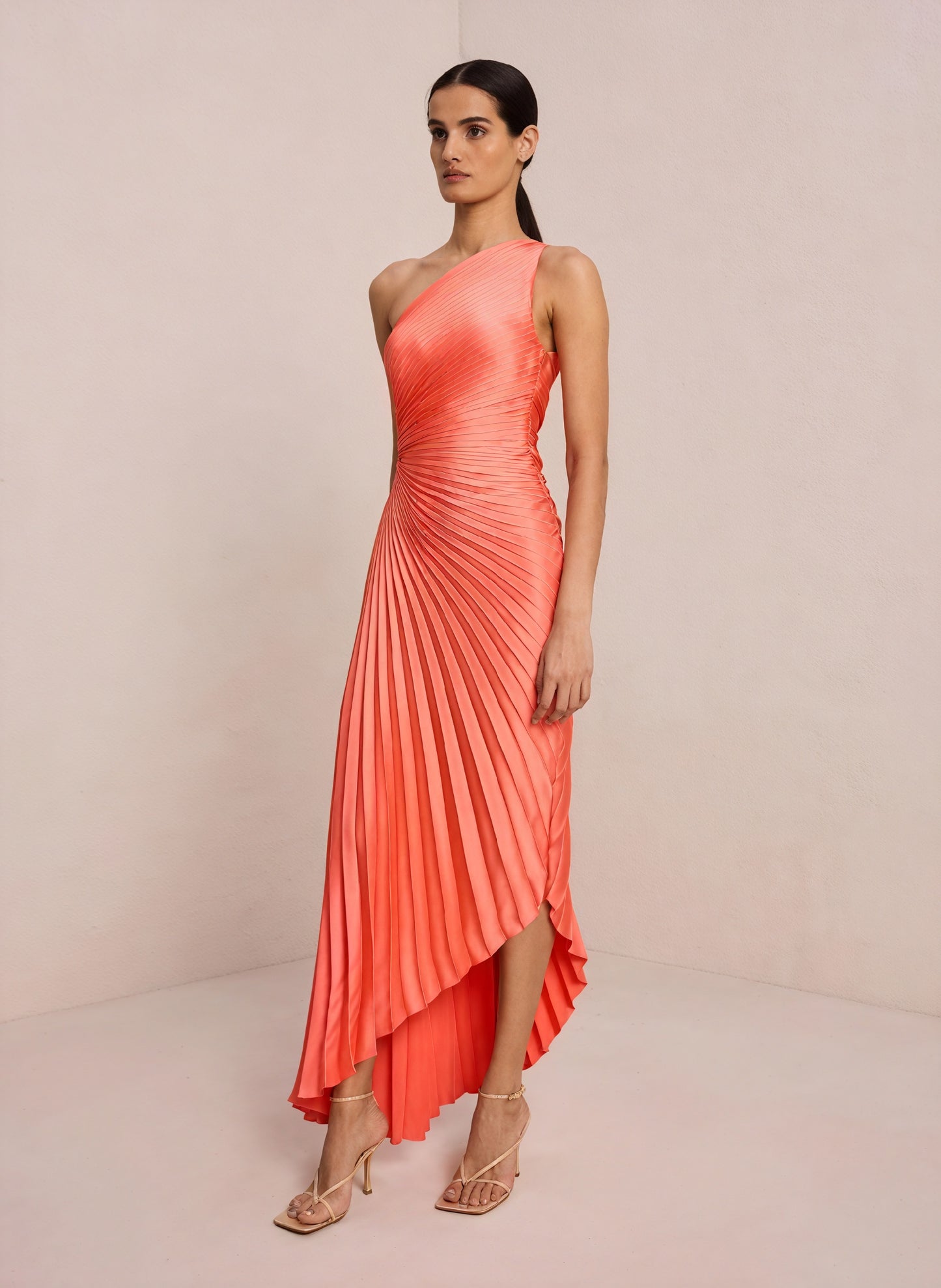 Women's One-Shoulder Pleated Dress – Asymmetrical Hem, Elegant-83236-8950510a-1699-400a-aab7-04442e5b04ba