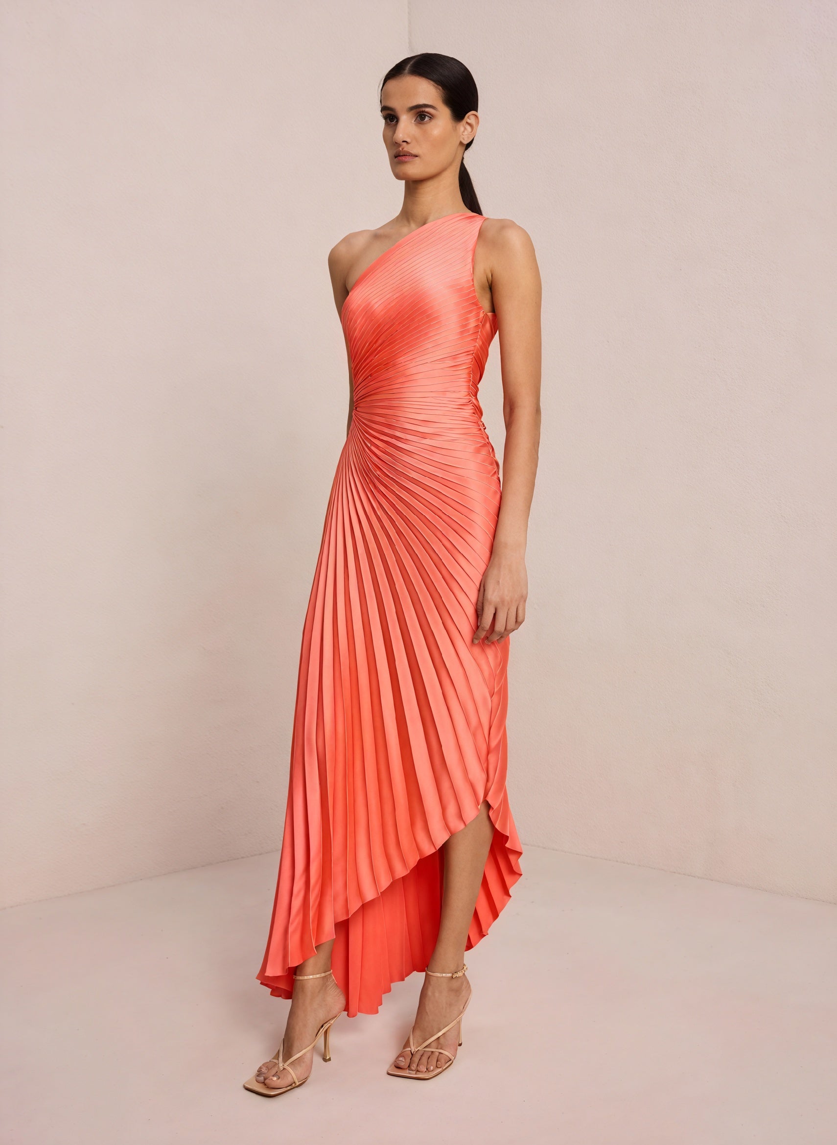 Women's One-Shoulder Pleated Dress – Asymmetrical Hem, Elegant-83236-8950510a-1699-400a-aab7-04442e5b04ba