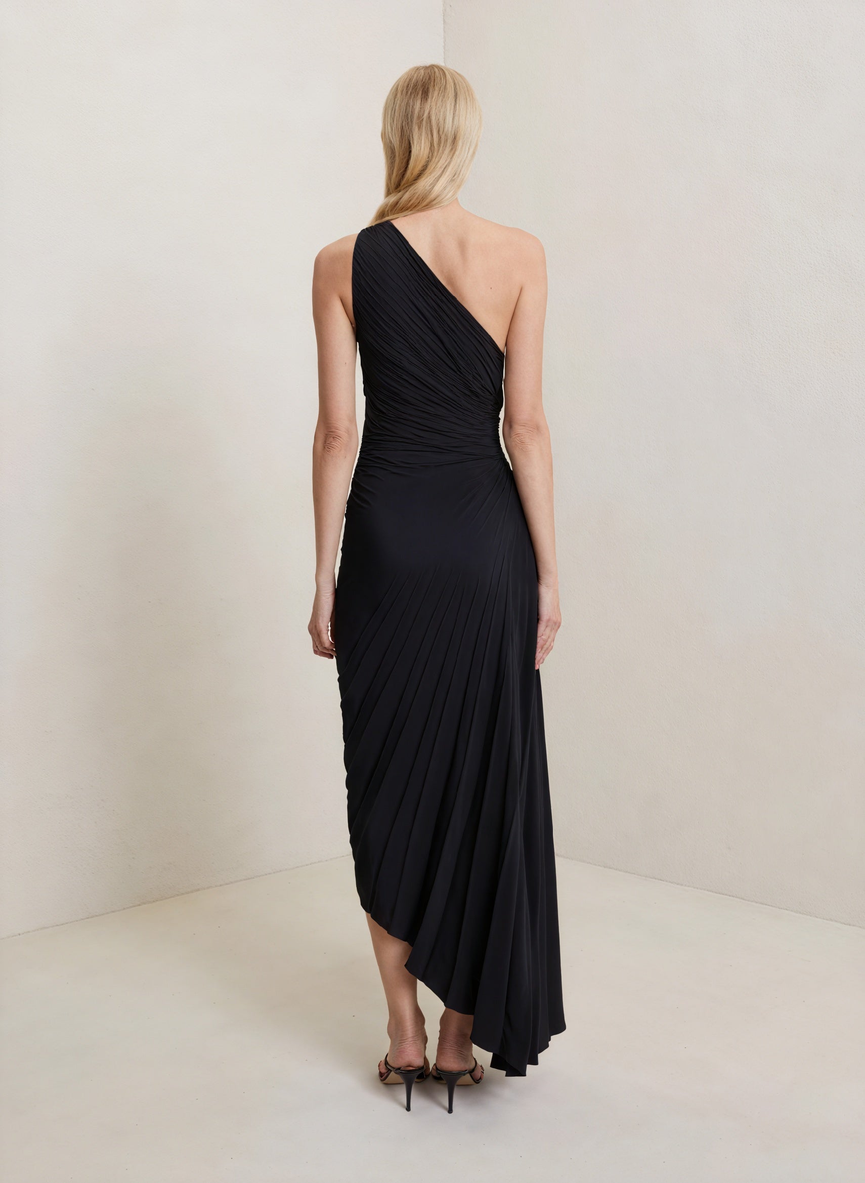 Women's One-Shoulder Pleated Dress – Asymmetrical Hem, Elegant-83236-9623e261-924c-416f-9ff4-4aa2dcde91a6