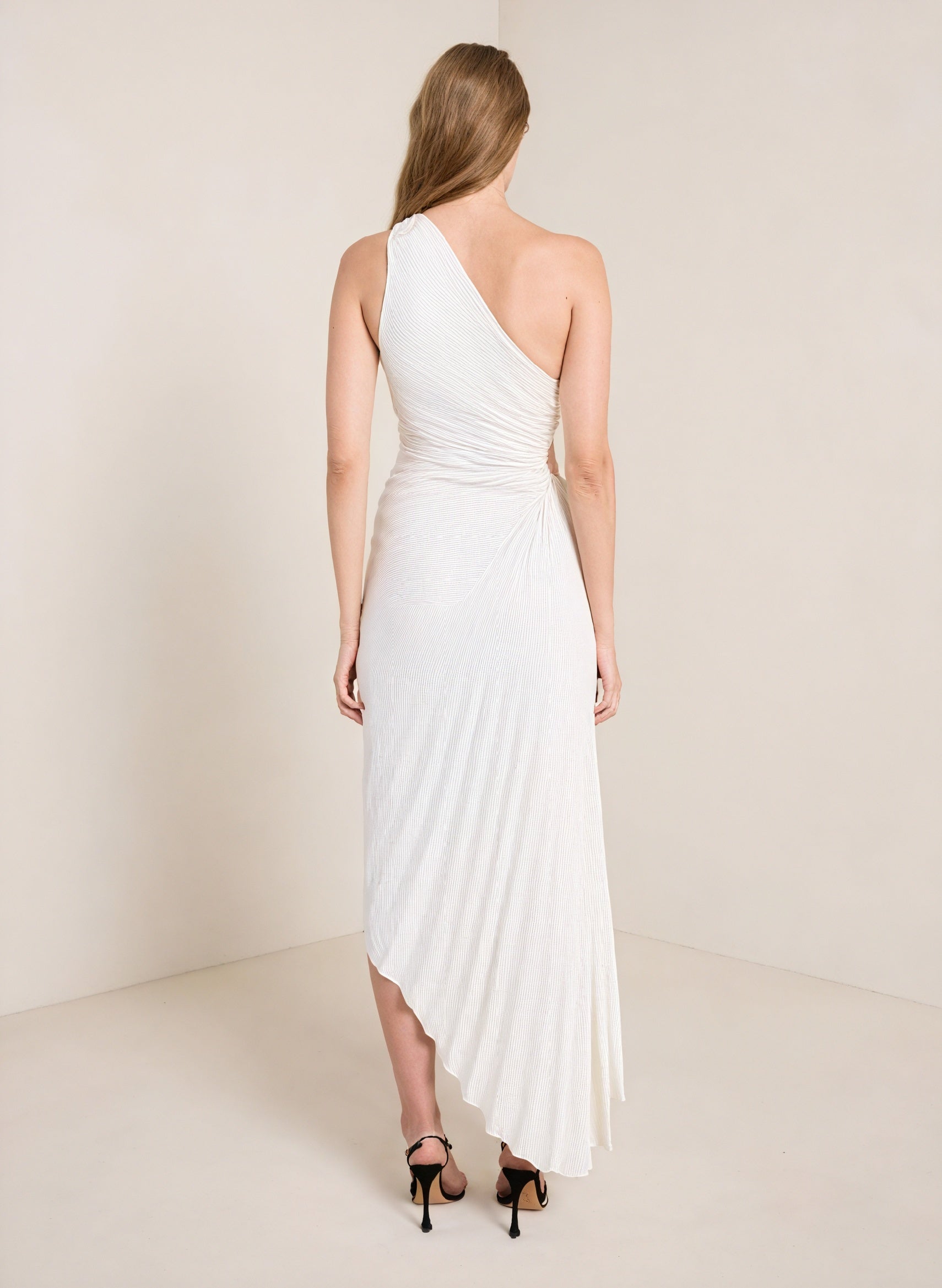 Women's One-Shoulder Pleated Dress – Asymmetrical Hem, Elegant-83236-a6fa49e5-6aaa-4b30-8e49-bace34ef74da