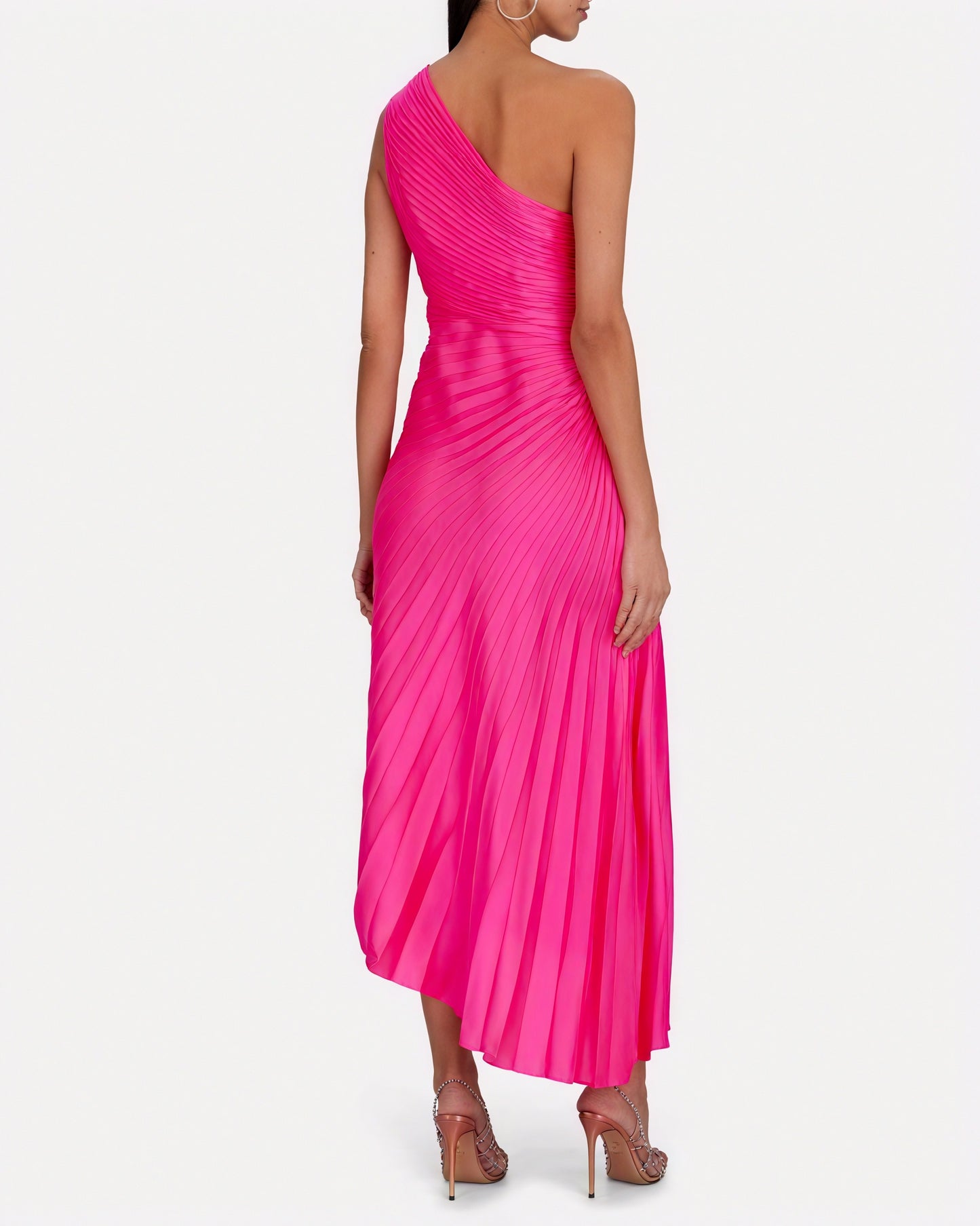 Women's One-Shoulder Pleated Dress – Asymmetrical Hem, Elegant-83236-9ecc7b32-07b1-4a72-b918-61e3b19f21d1