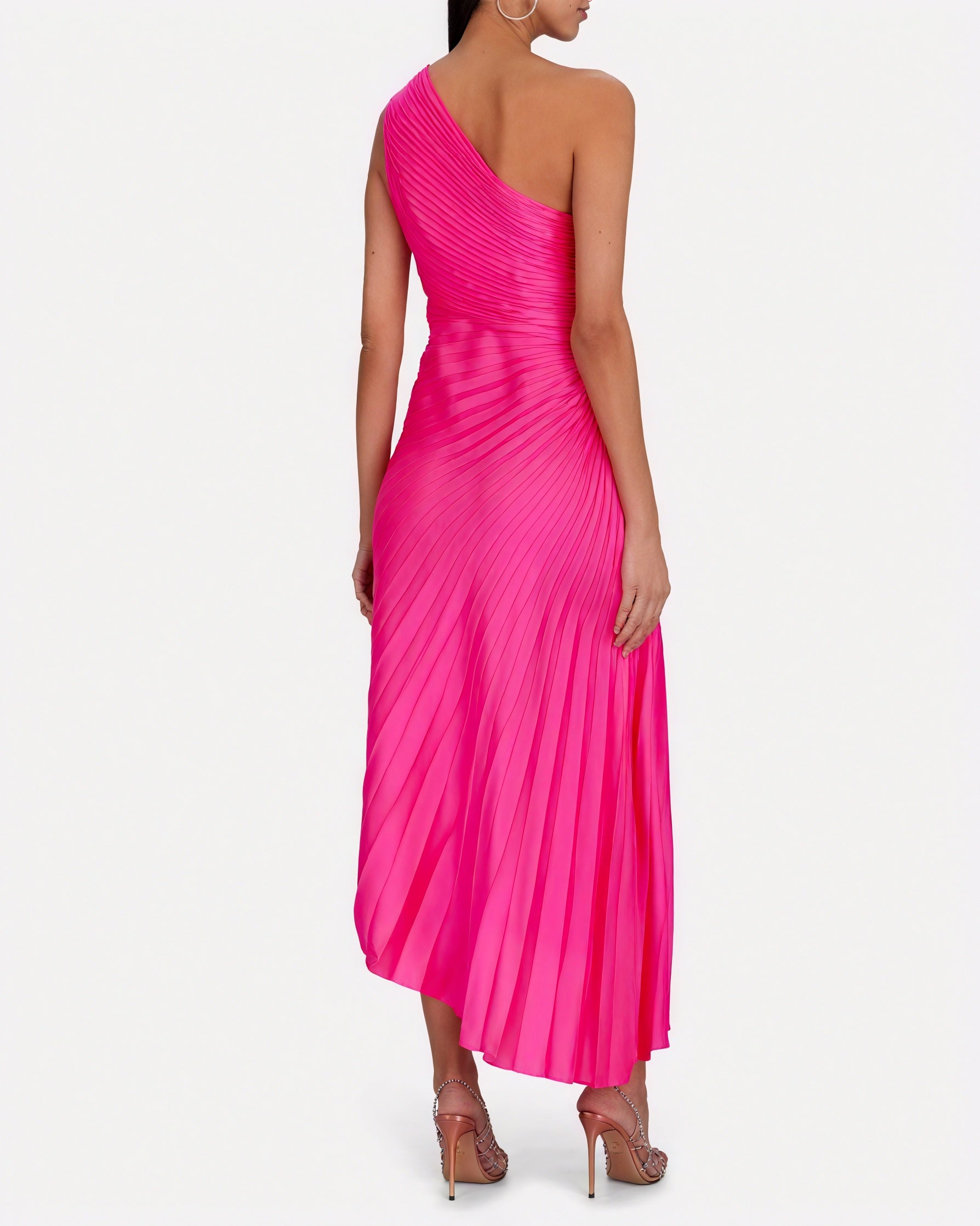 Women's One-Shoulder Pleated Dress – Asymmetrical Hem, Elegant-83236-9ecc7b32-07b1-4a72-b918-61e3b19f21d1