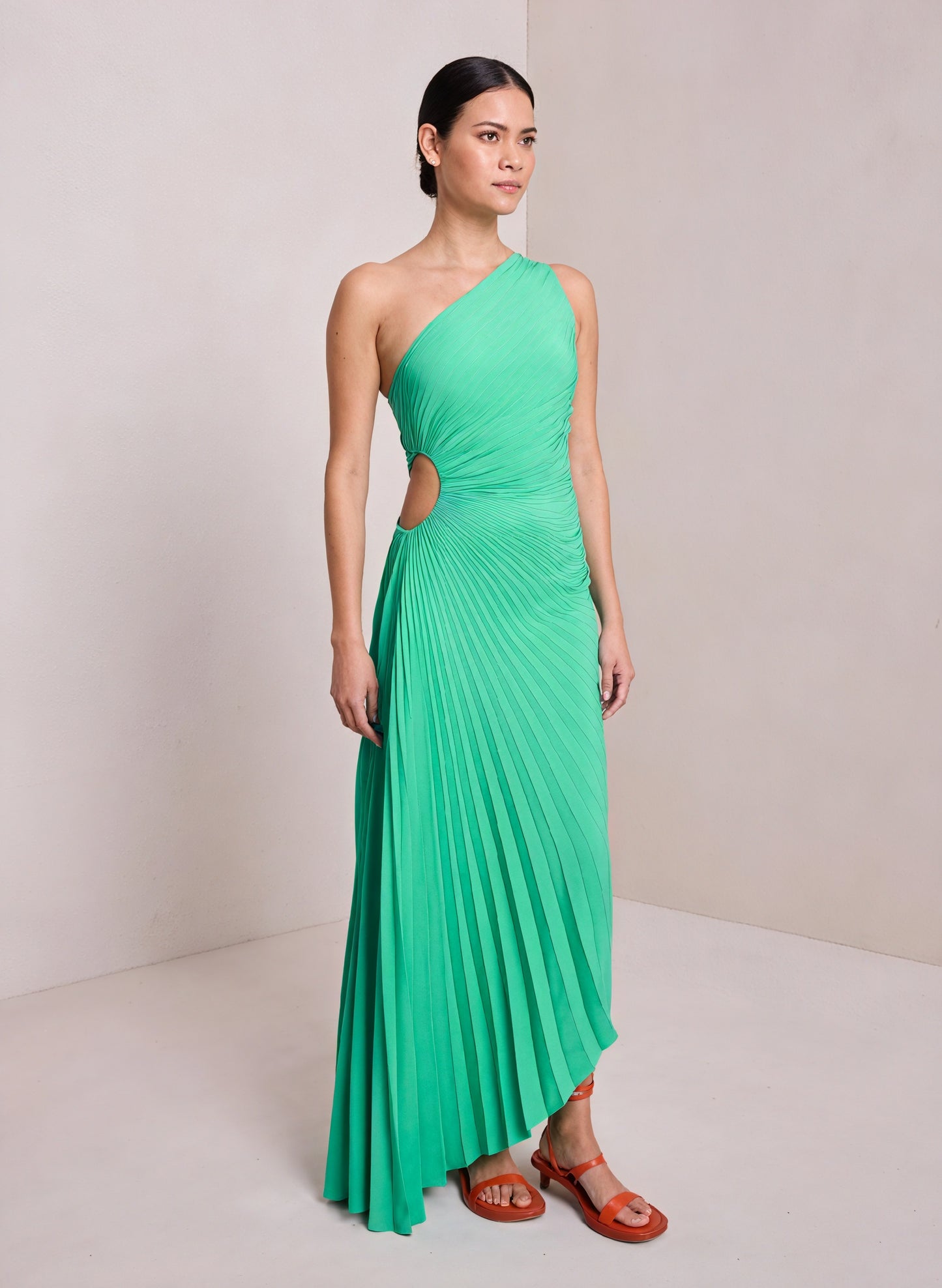 Women's One-Shoulder Pleated Dress – Asymmetrical Hem, Elegant-83236-7b2101ea-9ee6-45e6-acd7-31d880f760c3