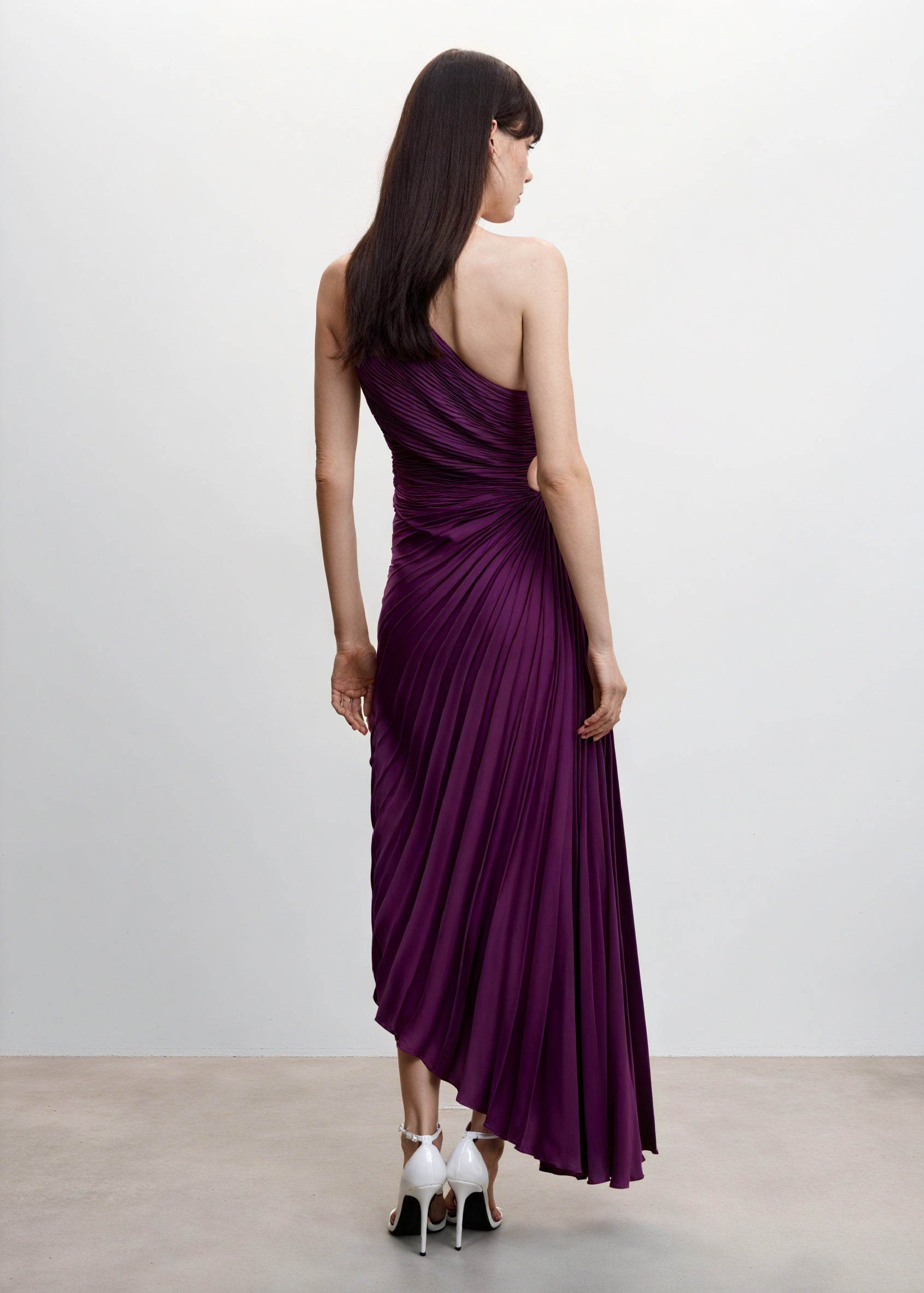 Women's One-Shoulder Pleated Dress – Asymmetrical Hem, Elegant-83236-fc4c03f5-15b0-42d4-a10e-5c128129efc0
