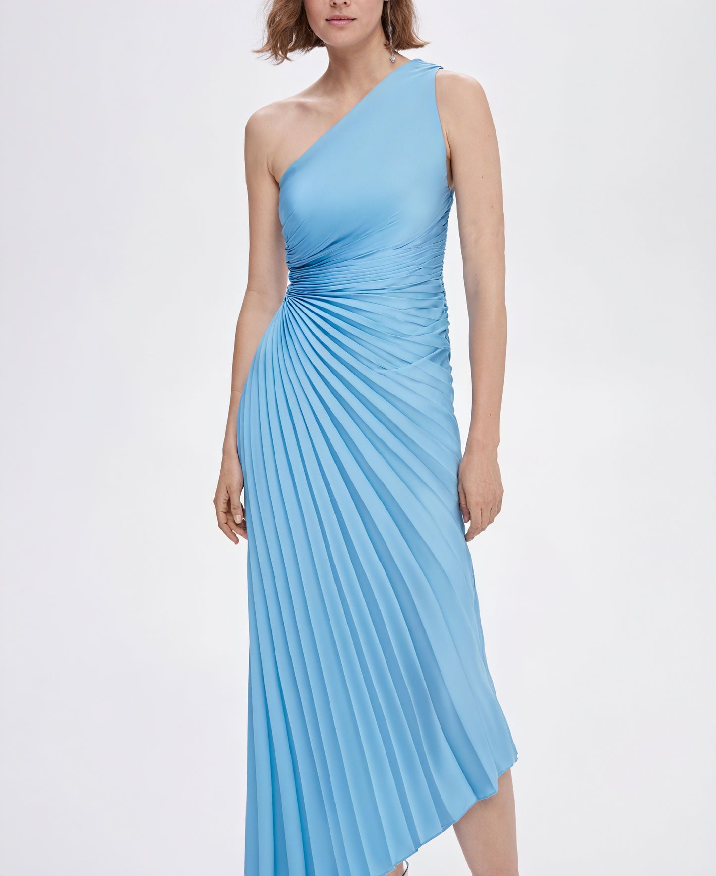Women's One-Shoulder Pleated Dress – Asymmetrical Hem, Elegant-83236-6aae88f6-57fe-4fdc-be0f-7a67a5e6ad85