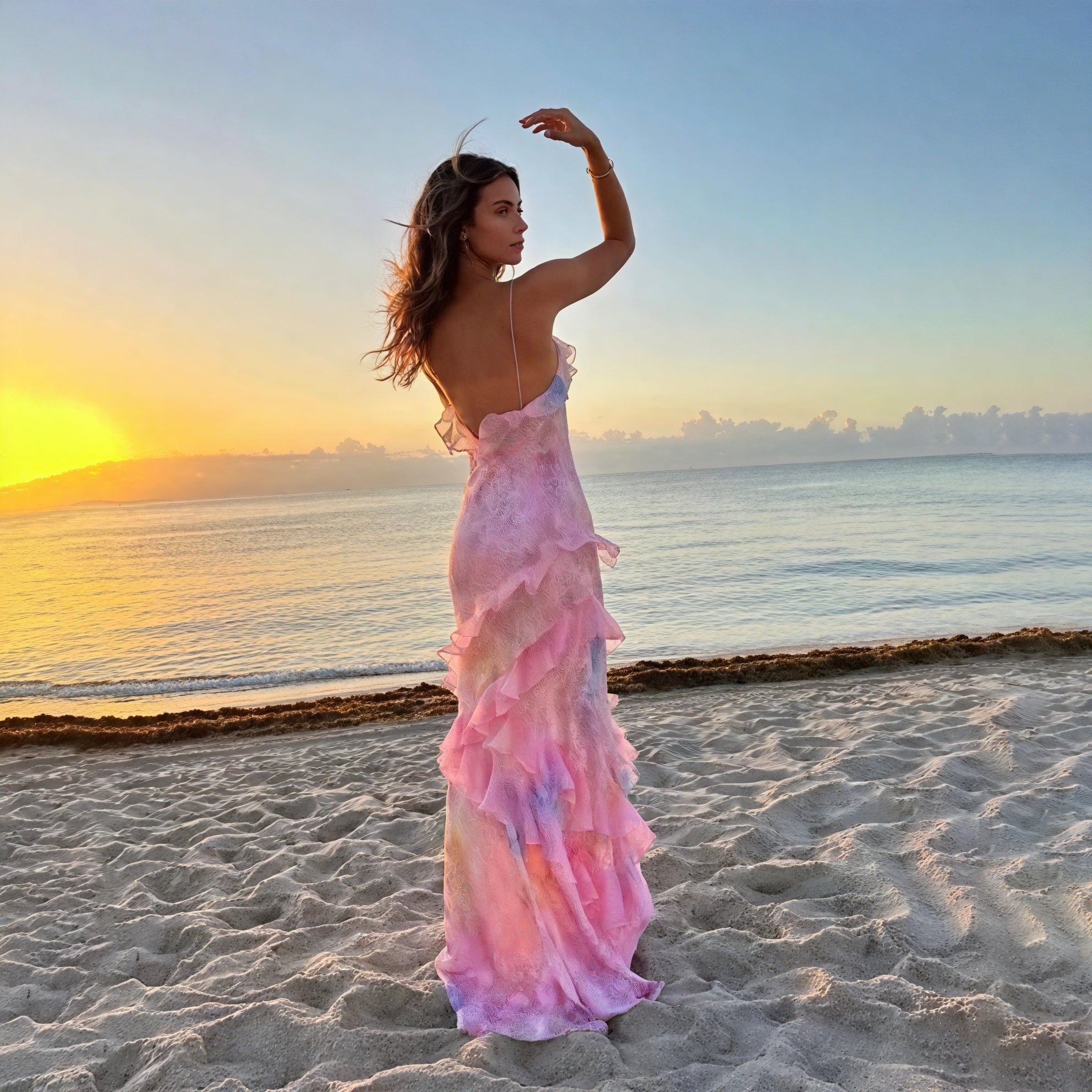 Basicfold Women's Flowy Ruffle Midi Dress – Sleeveless, Spaghetti Straps-83280-901d5f02-4cc7-4b2e-8835-73bc7a3047e7