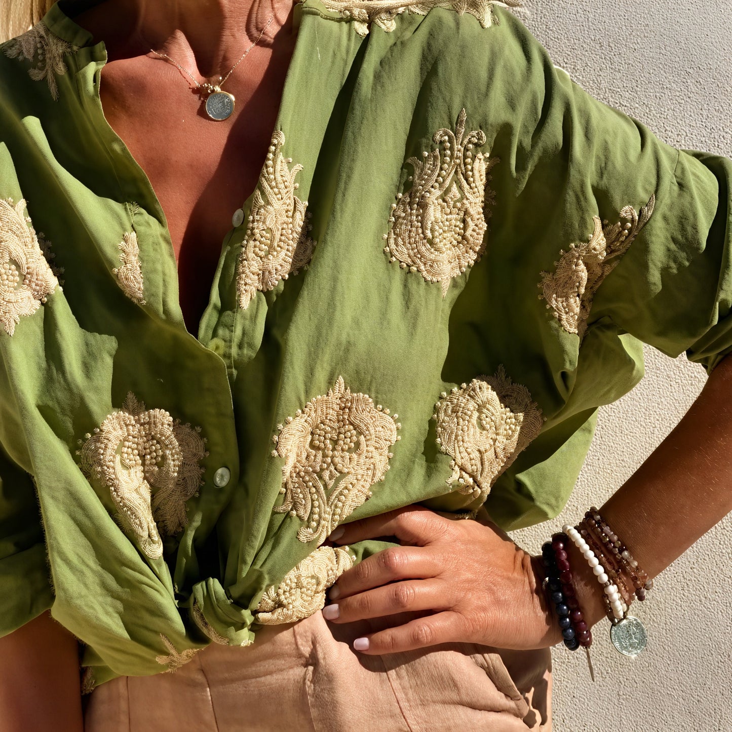Women's Embroidered Blouse – Tie-Front, Button-Down Casual Style-83310-688dbed6-694b-42de-bbaf-9f26c82a4017