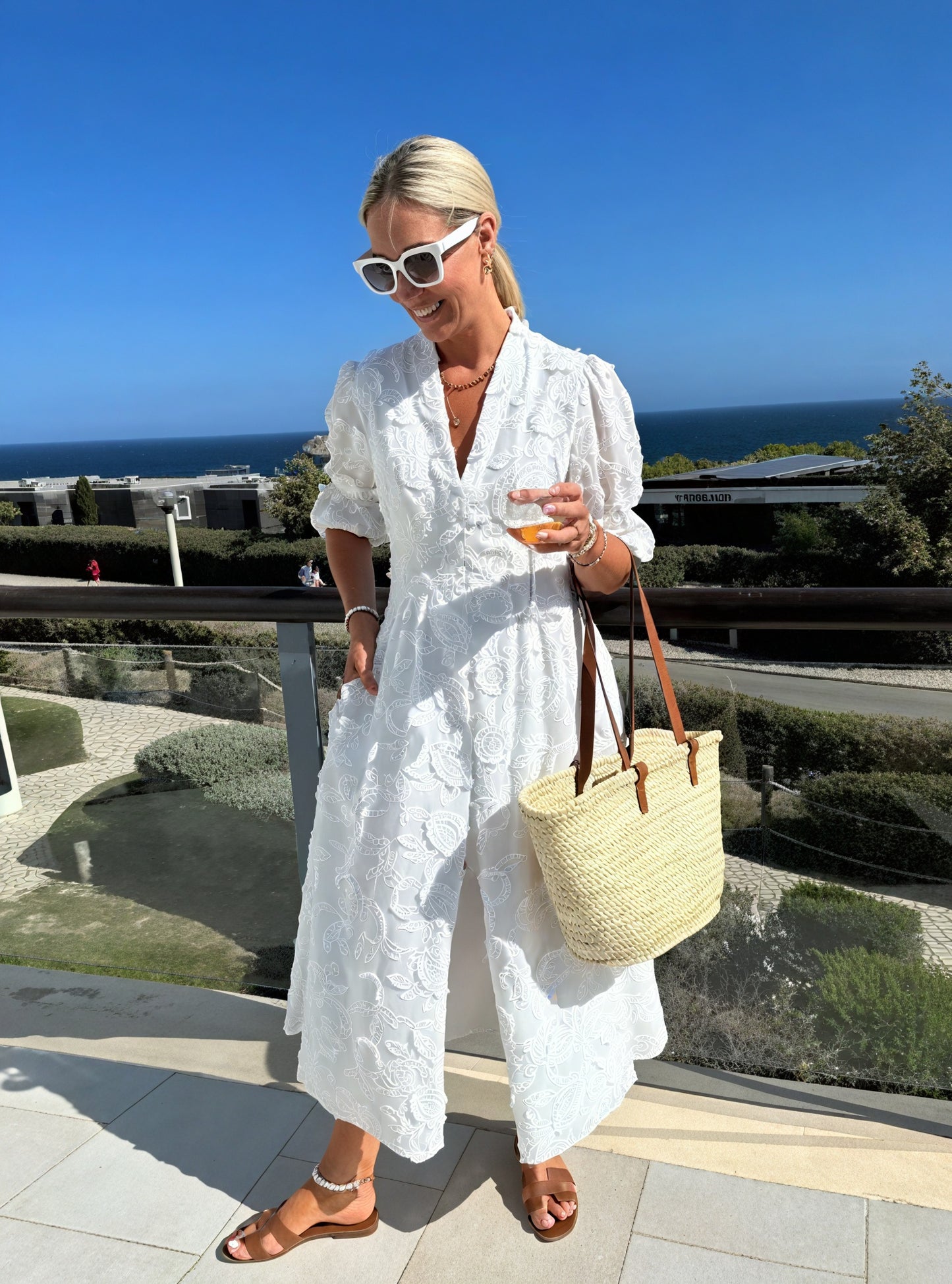 Basicfold Women's White Embroidered Button-Down Midi Dress, Short Sleeve, S-XL-83314-ce466cf8-f842-4f23-8d5b-ad4678280d46