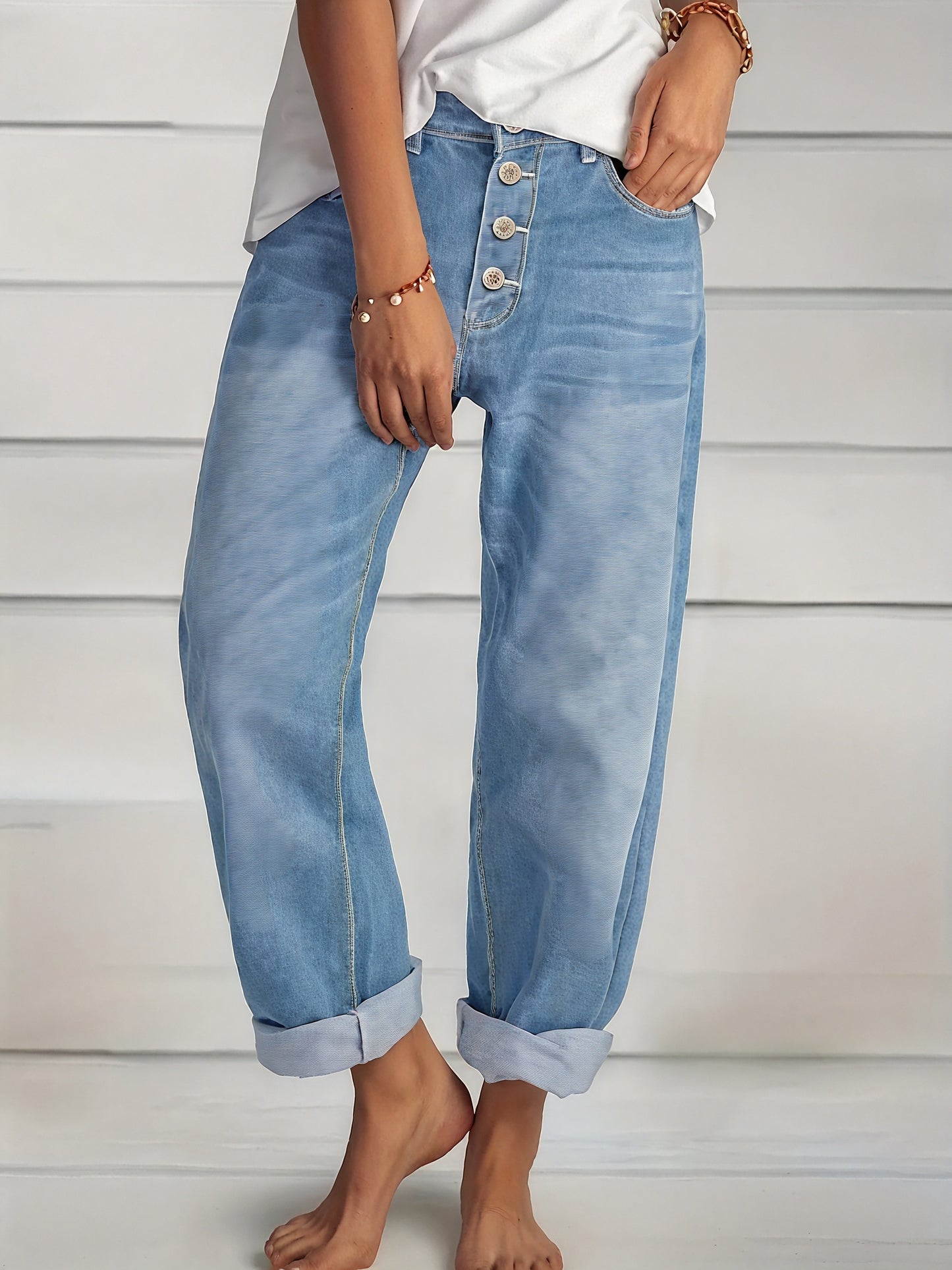 Women's Light Blue Loose Fit Jeans – Cuffed Hem, Button Fly-83359-b88c476c-5eb3-41e7-a3b3-8cd2dc0d98ae