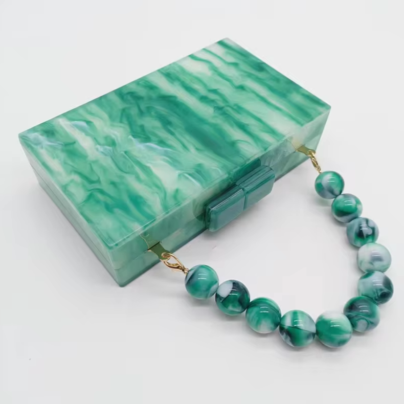 Sculptural Clutch - Beaded Handle, Marbled Effect